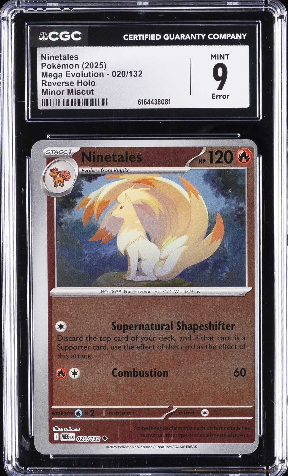 2025 POKEMON MEGA EVOLUTION - REVERSE HOLO MINOR MISCUT (ERR) NINETALES CGC 9