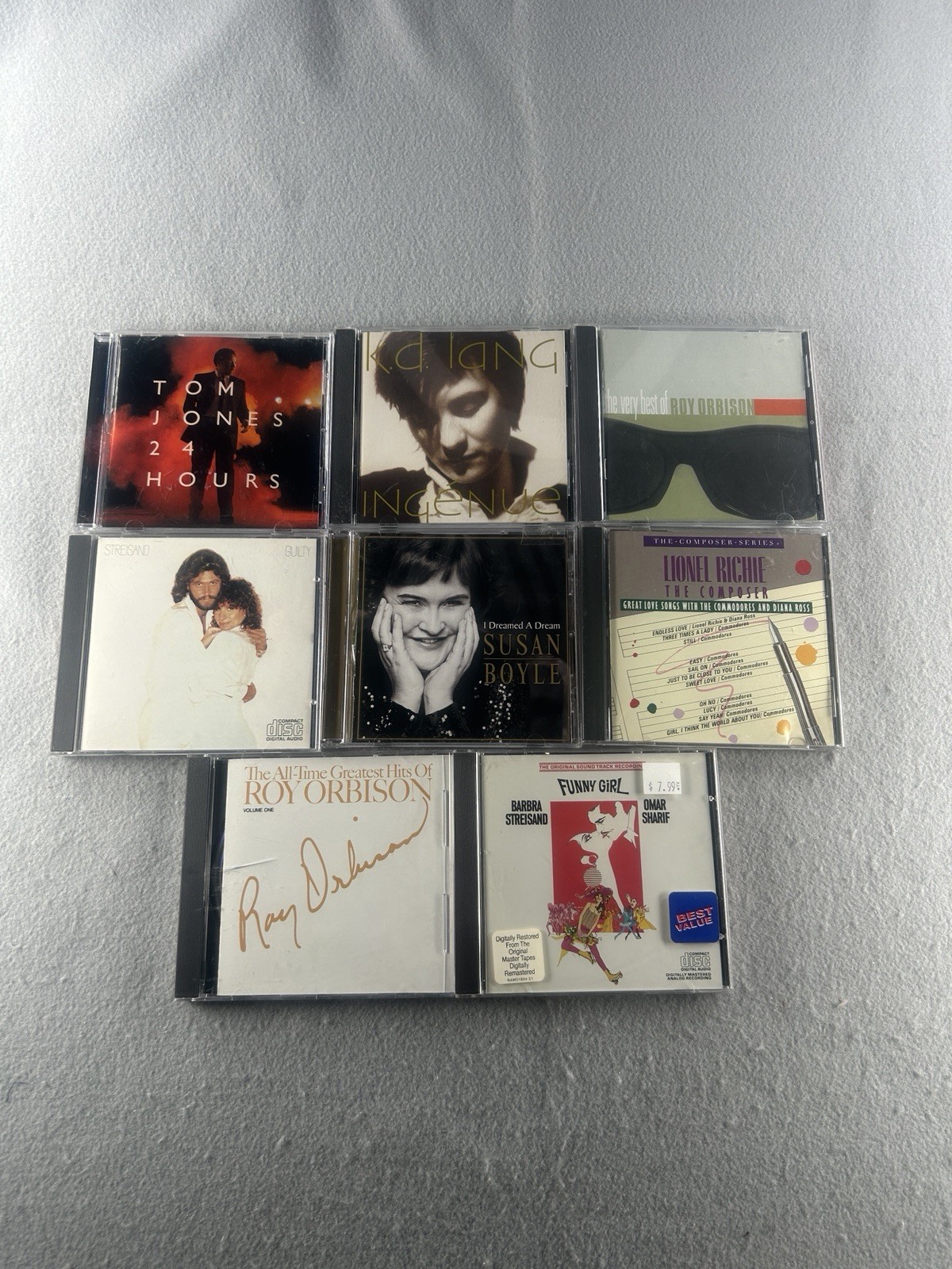 Lot 8 Music CDs Barbra Streisand Roy Orbison Tom Jones Susan Boyle kd lang