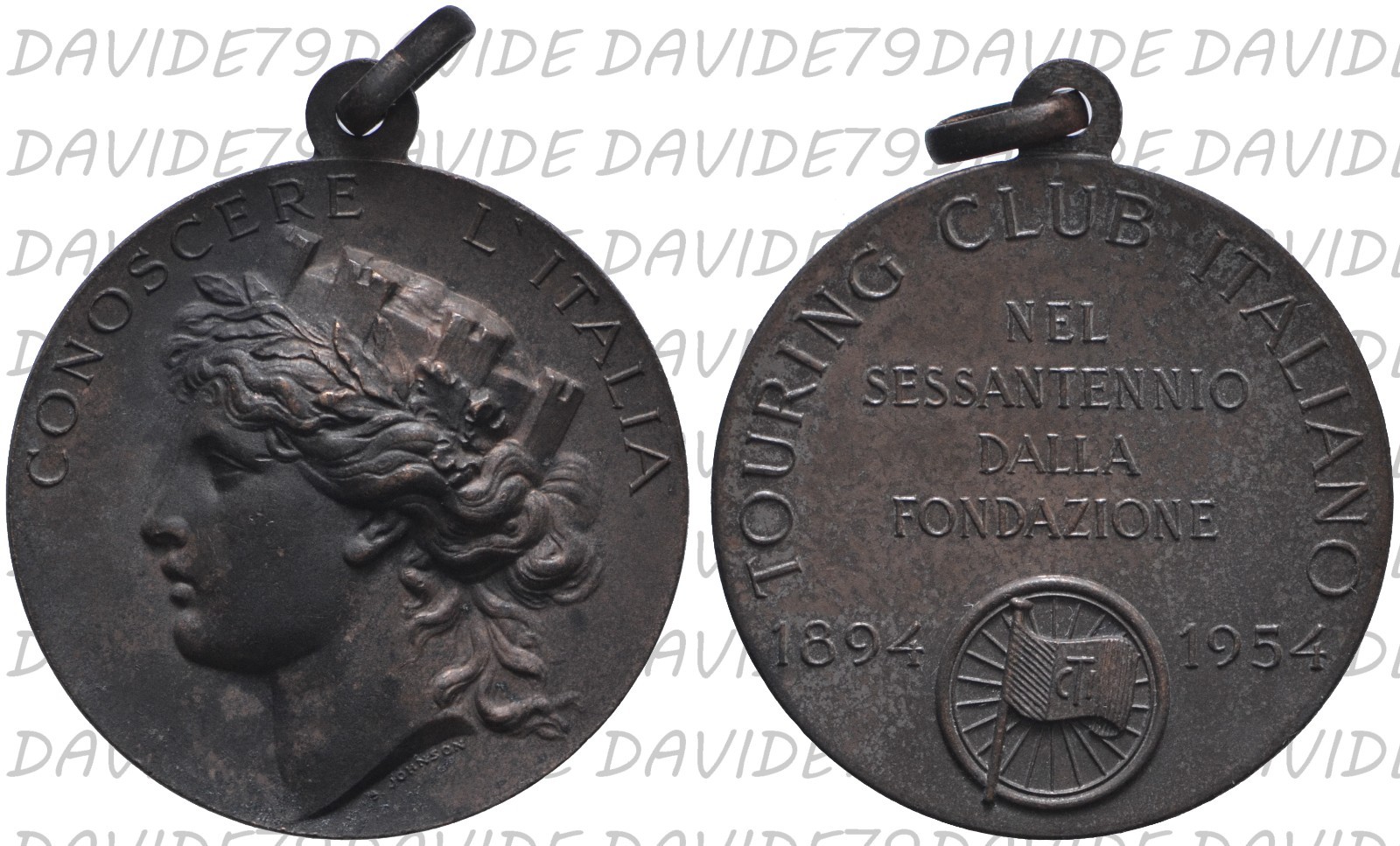 03168] MEDAGLIA - 60° ANNIVERSARIO FONDAZIONE TOURING CLUB ITALIANO 1894 1954