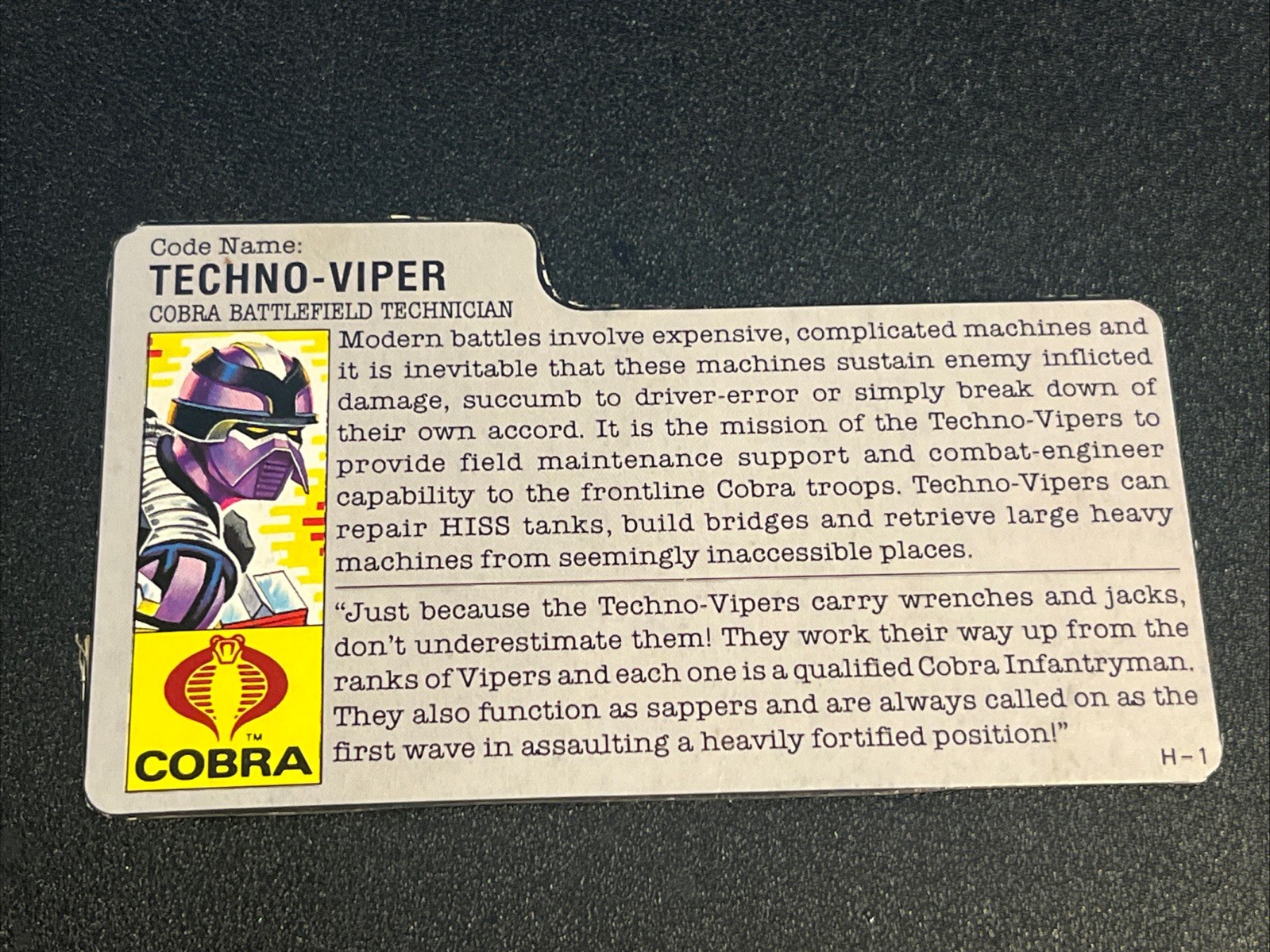 gi joe lot File Card 1987 Techno Viper Nice Condition Clean Card