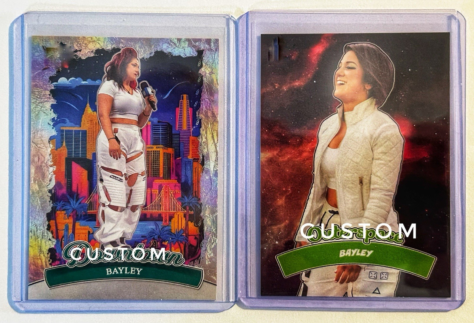 Bayley Custom Art Trading Card lotto di 2 carte da collezione fan made