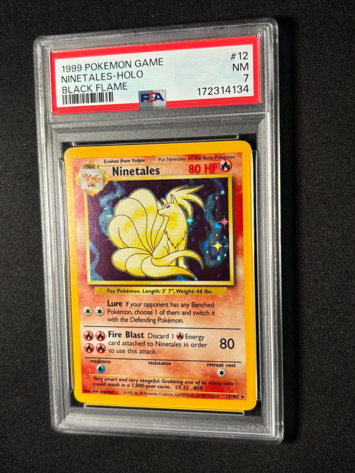 PSA 7 1999 POKEMON SET BASE BLACK FLAME ERROR HOLO #12 CARTA NINETALES
