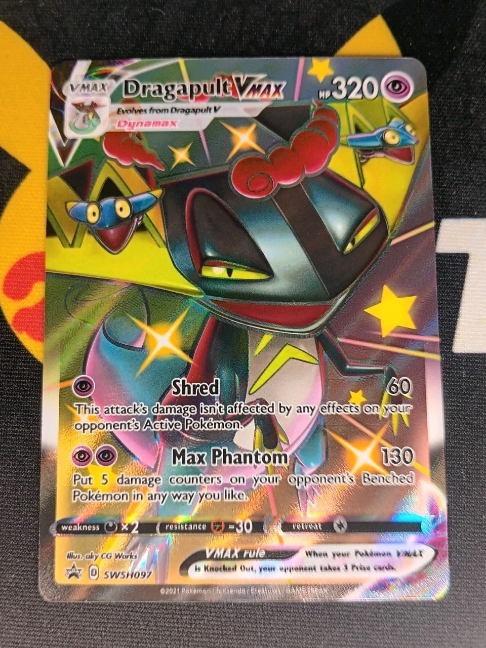 Dragapult VMAX SWSH097 Shining Fates carta promozionale spada e scudo epoca Pokemon TCG