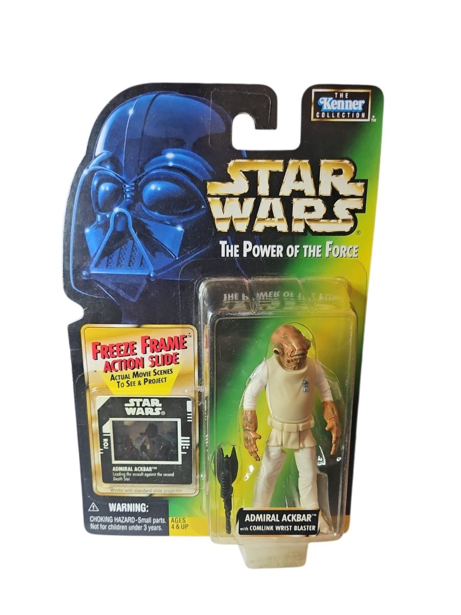Star Wars POTF2 ROTJ Admiral Ackbar with Commlink Blaster Freeze Frame Slide MOC