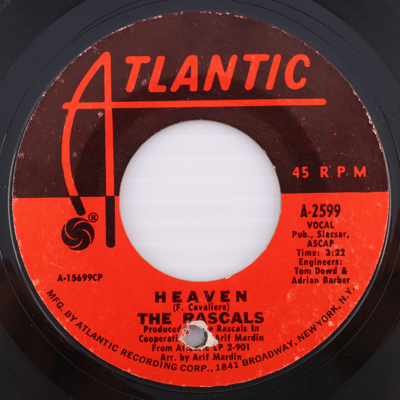 The Rascals – Heaven / Baby I'm Blue - 1969 45 rpm Pittman Pressing A-2599