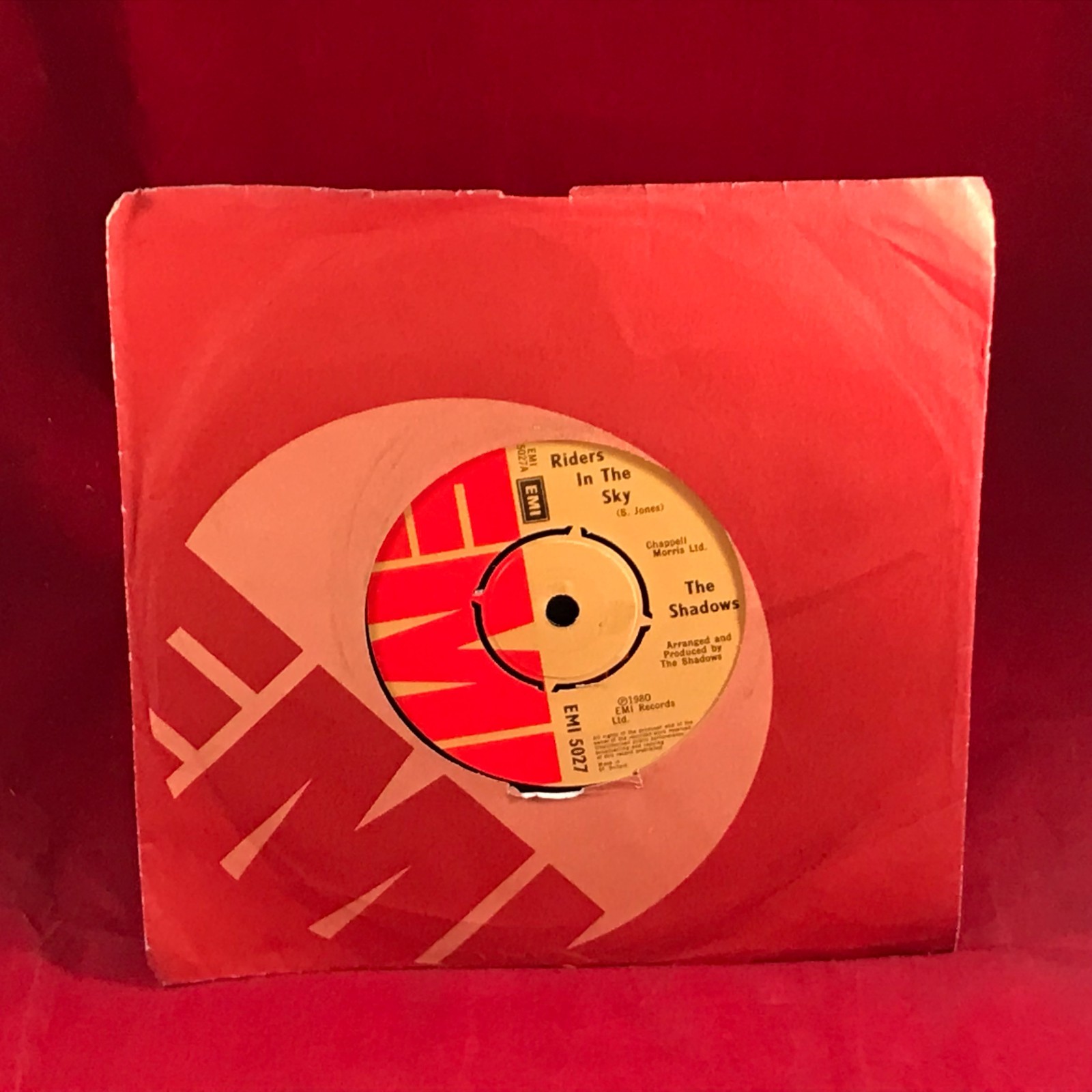 THE SHADOWS Riders In The Sky 1980 UK 7" vinyl Single record Hank Marvin 45