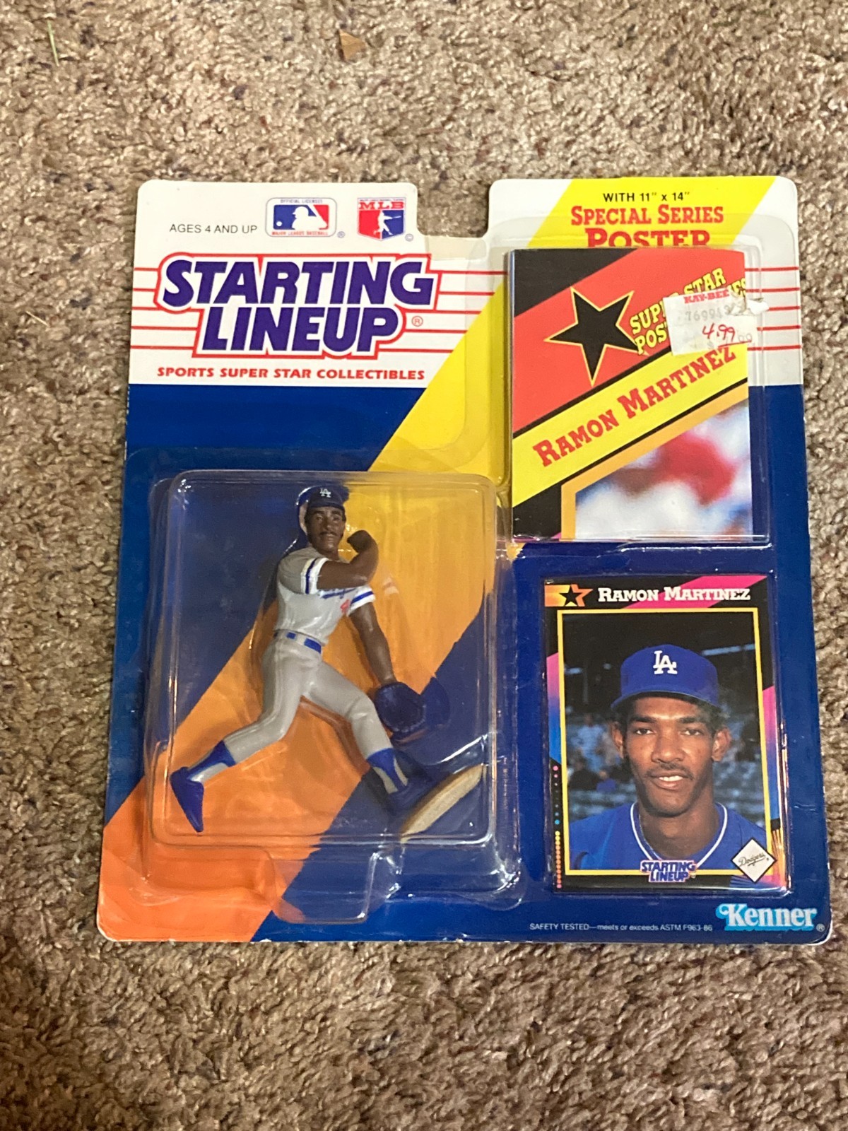 NUOVO Ramon Martinez Dodgers 1992 Starting Lineup Kenner Figura con Poster e Card