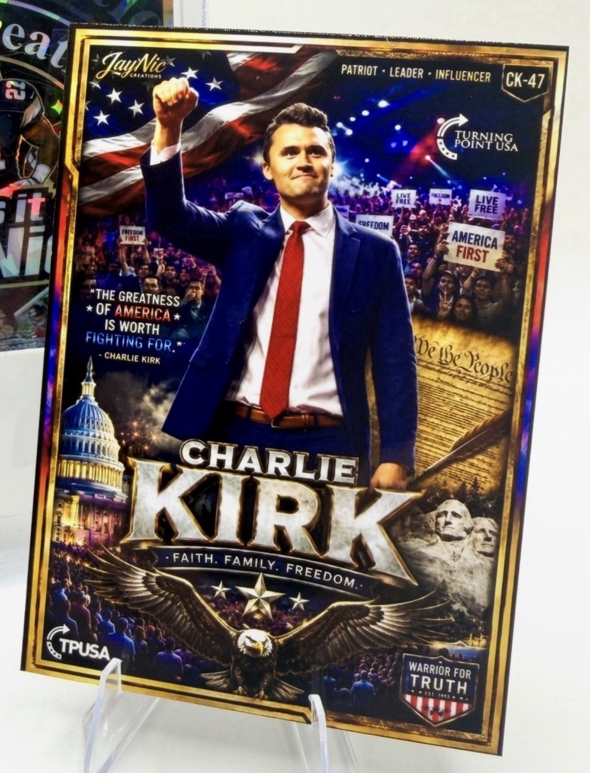 2026 Charlie Kirk Faith Family Freedom ACEO Custom Art Card USA Tribute