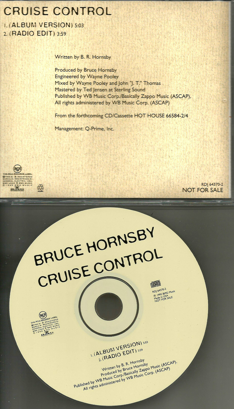 BRUCE HORNSBY Cruise Control w/ RARE EDIT PROMO Radio DJ CD single 1995 Rdj64370