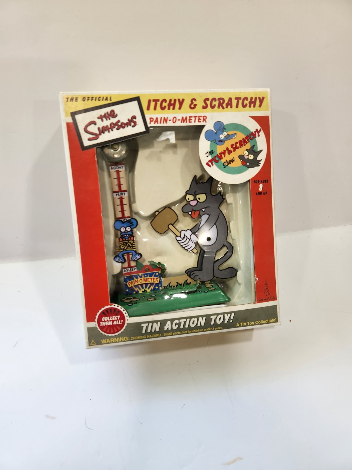 Simpsons Itchy and Scratchy Tin Pain-O-Meter 2002 da collezione è stato aperto 