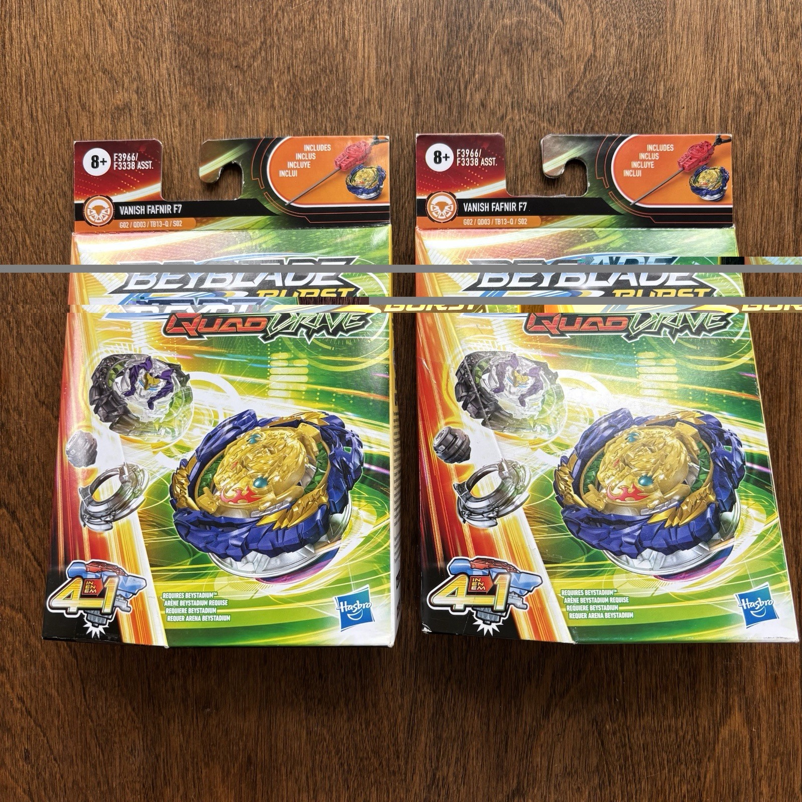 Beyblade Burst Quad Drive VANISH FAFNIR F7 Set (2) Sigillato 4 Modi di Giocare - Nuovo con scatola