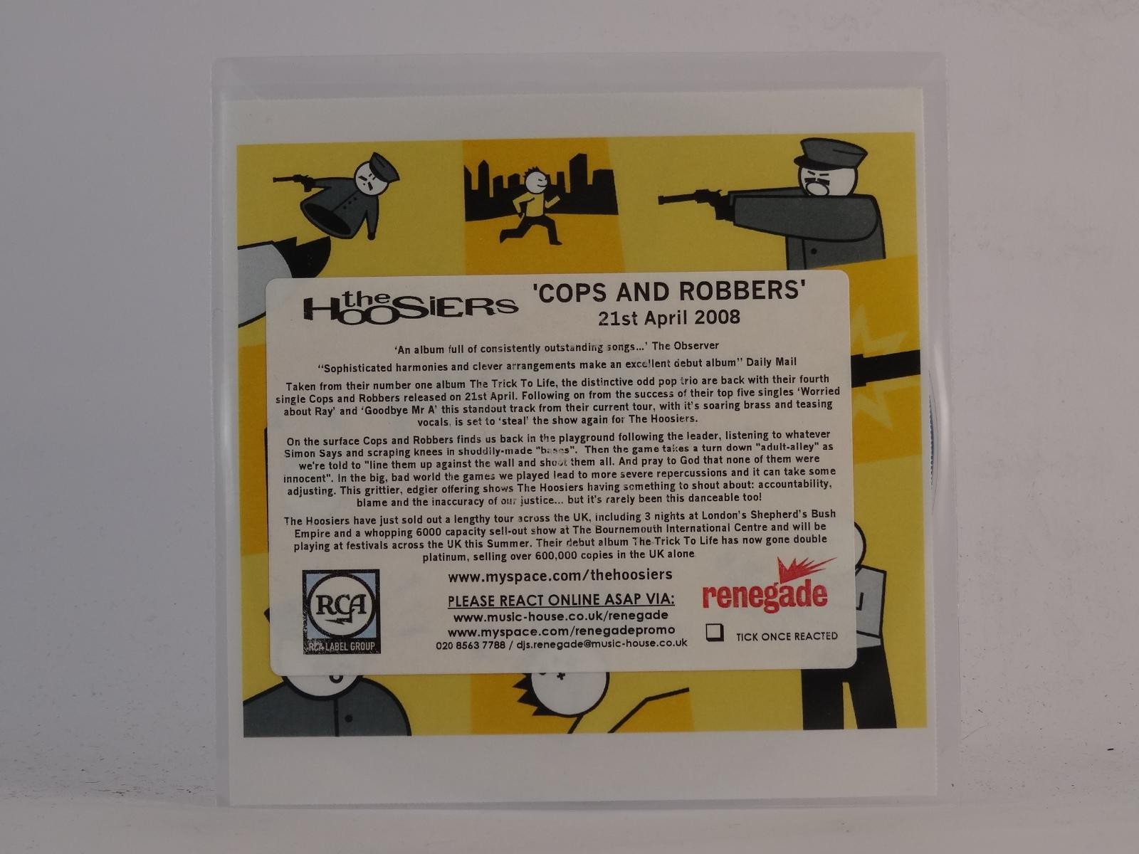 THE HOOSIERS COPS AND ROBBERS (E61) 1 Track Promo CD Single including Picture Sl