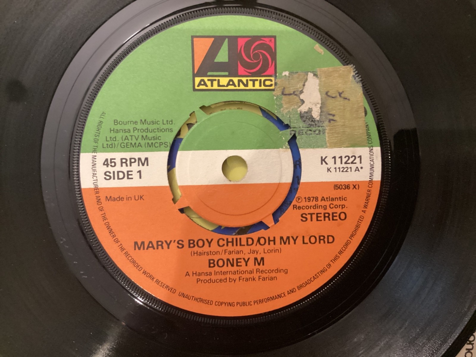 BONEY M . MARY’S BOY CHILD / OH MY LORD . 1978 . 7” VINYL CHRISTMAS N0. 1 HIT
