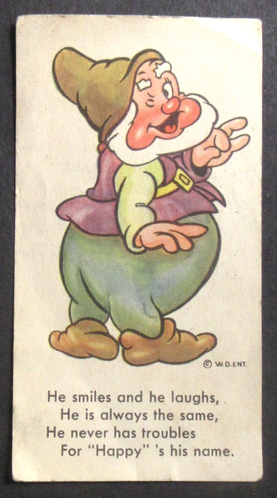 rare 1937 D89 SNOW WHITE BREAD "Happy Dwarf" Walt Disney trading card