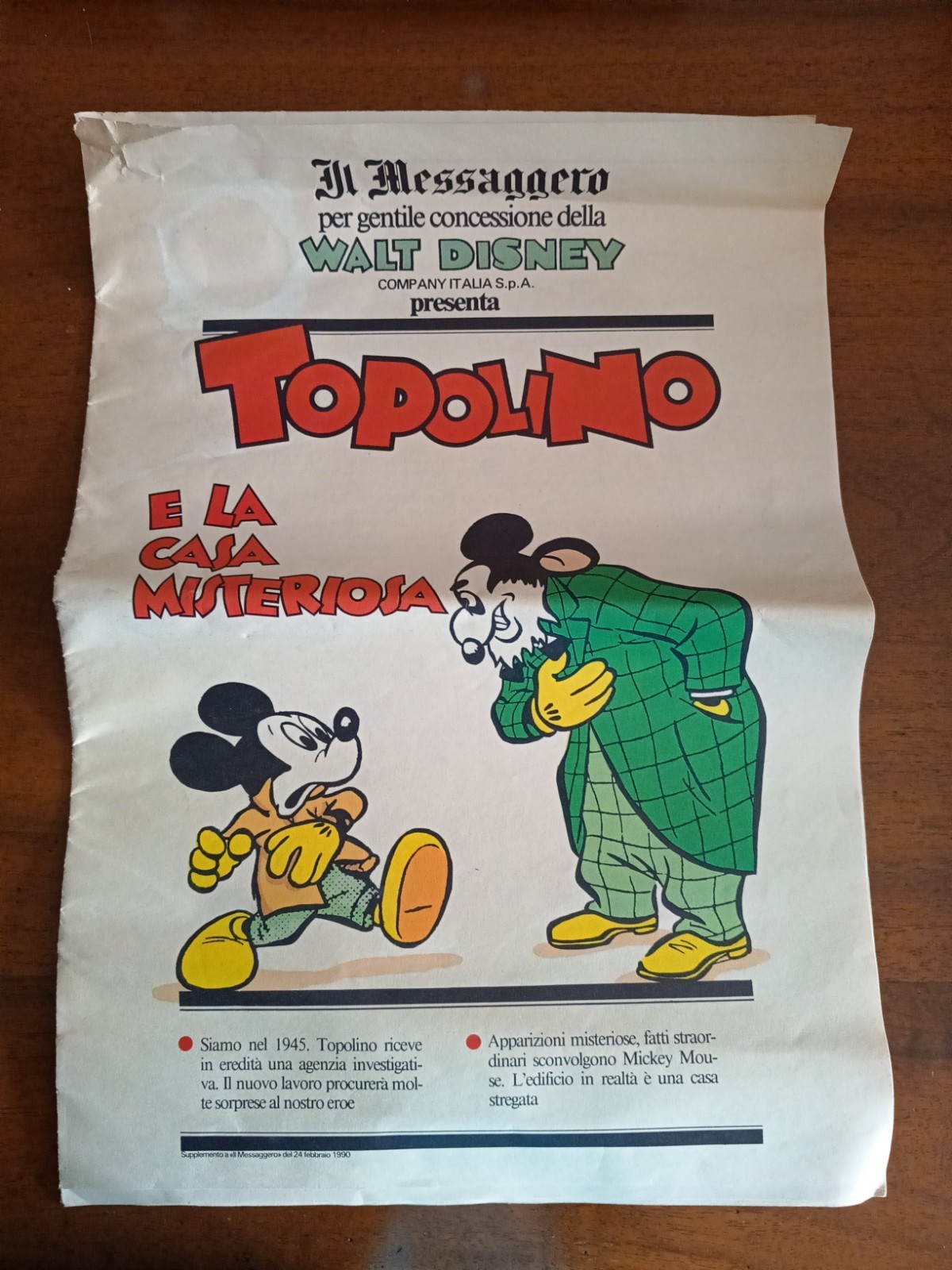 TOPOLINO E LA CASA MISTERIOSA Supplemento Messaggero 24 Feb 1990 Disney Vintage