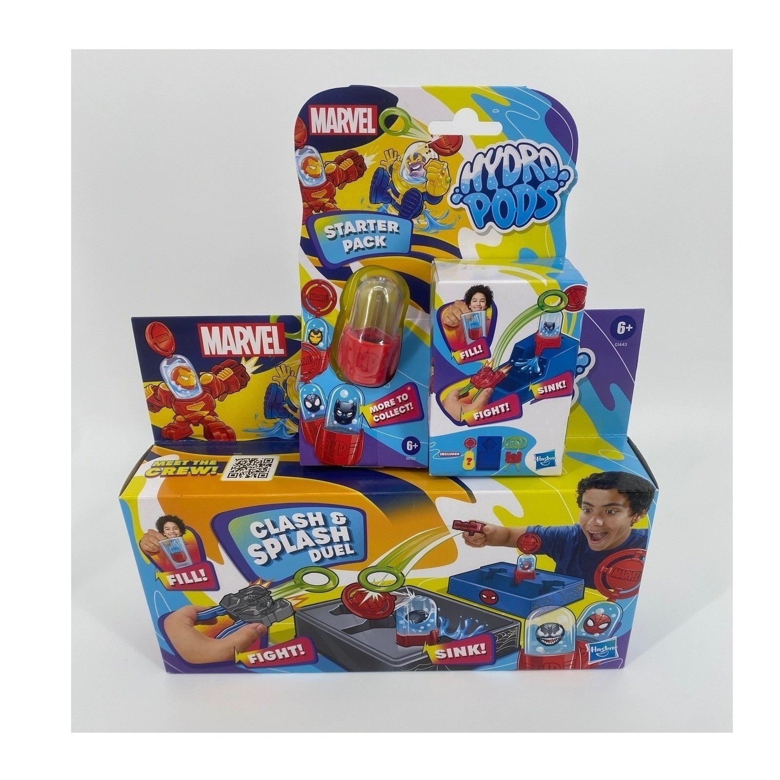 Marvel Hydro Pods Clash & Splash Duel Starter Pack Bambini Blu Rosso NUOVO Bundle