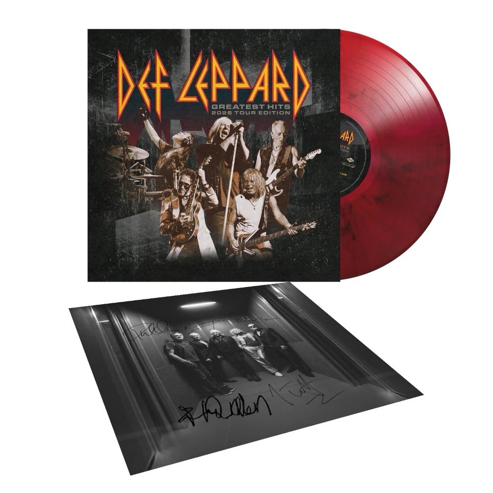 Def Leppard SIGNED LP Greatest Hits 2026 Red Marble Vinyl Record + Signed Print