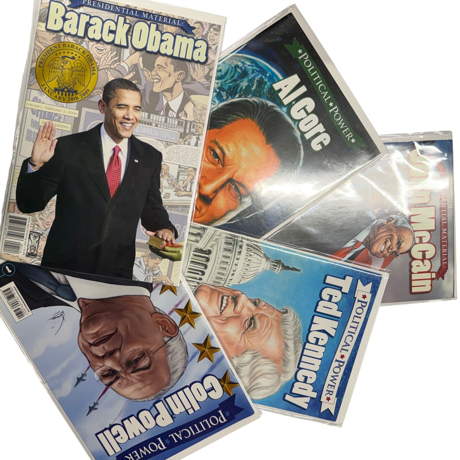 Lotto fumetti potere politico Barack Obama Al Gore John McCain Colin Powell 5 pezzi
