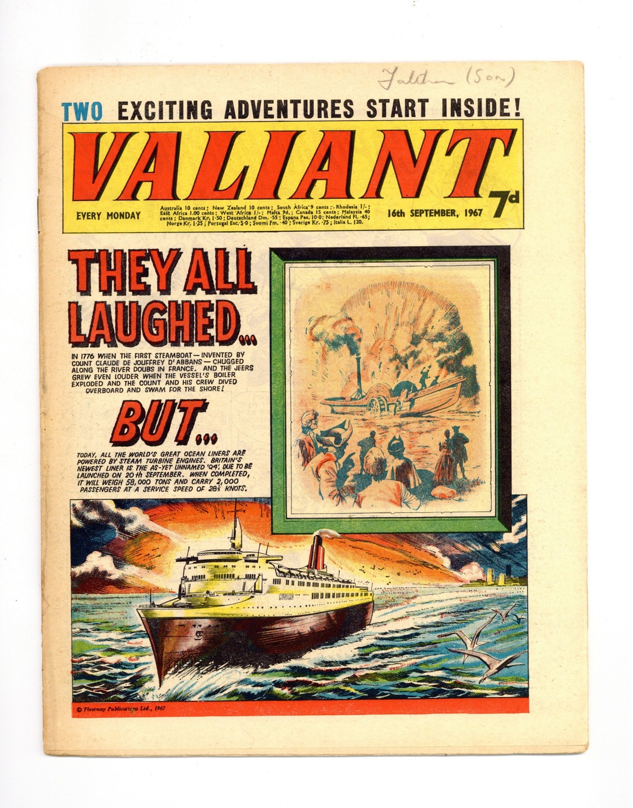 Valiant 16 settembre 1967 FN/VF 7.0