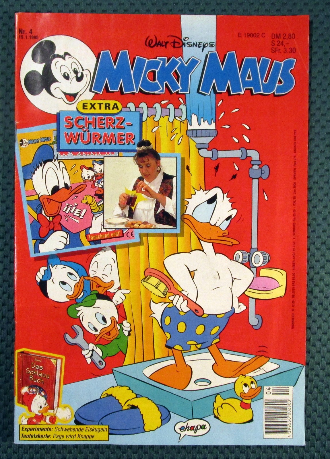 Topolino 1995 fascicolo #4 del 19 gennaio 95 + supplemento vermi scherzo, libro intelligente
