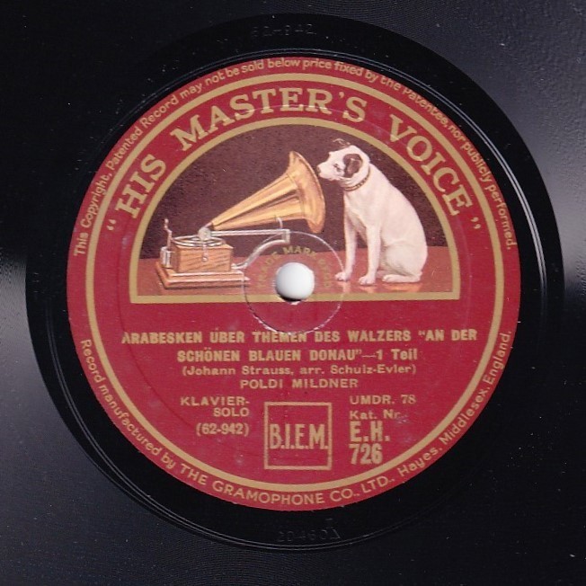 Mildner. Strauss (An der schönen blauen Donau). HMV EH 726. NM(-)