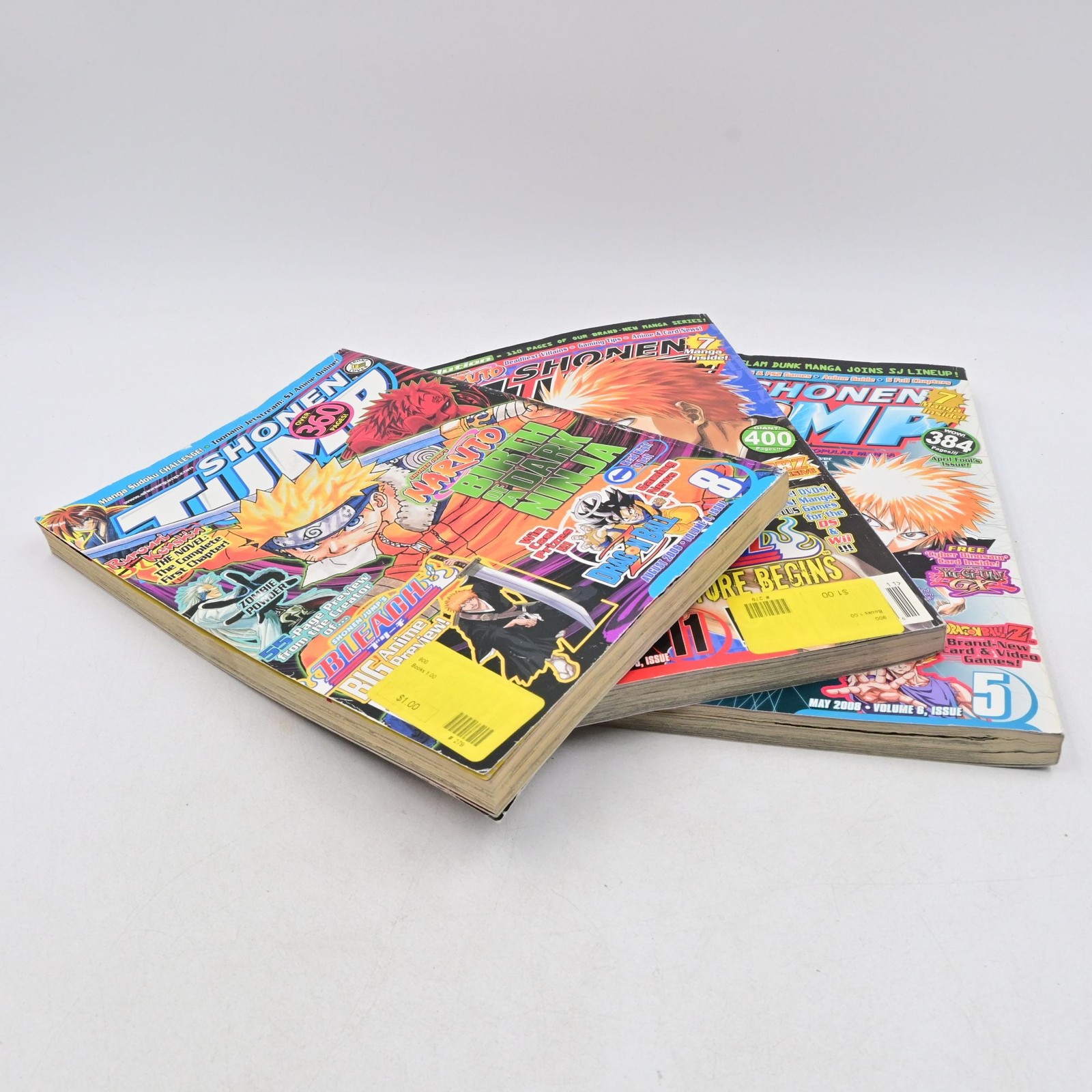 Lotto 3 fumetti Shonen Jump anime manga Naruto Dragon Ball Z candeggina senza card