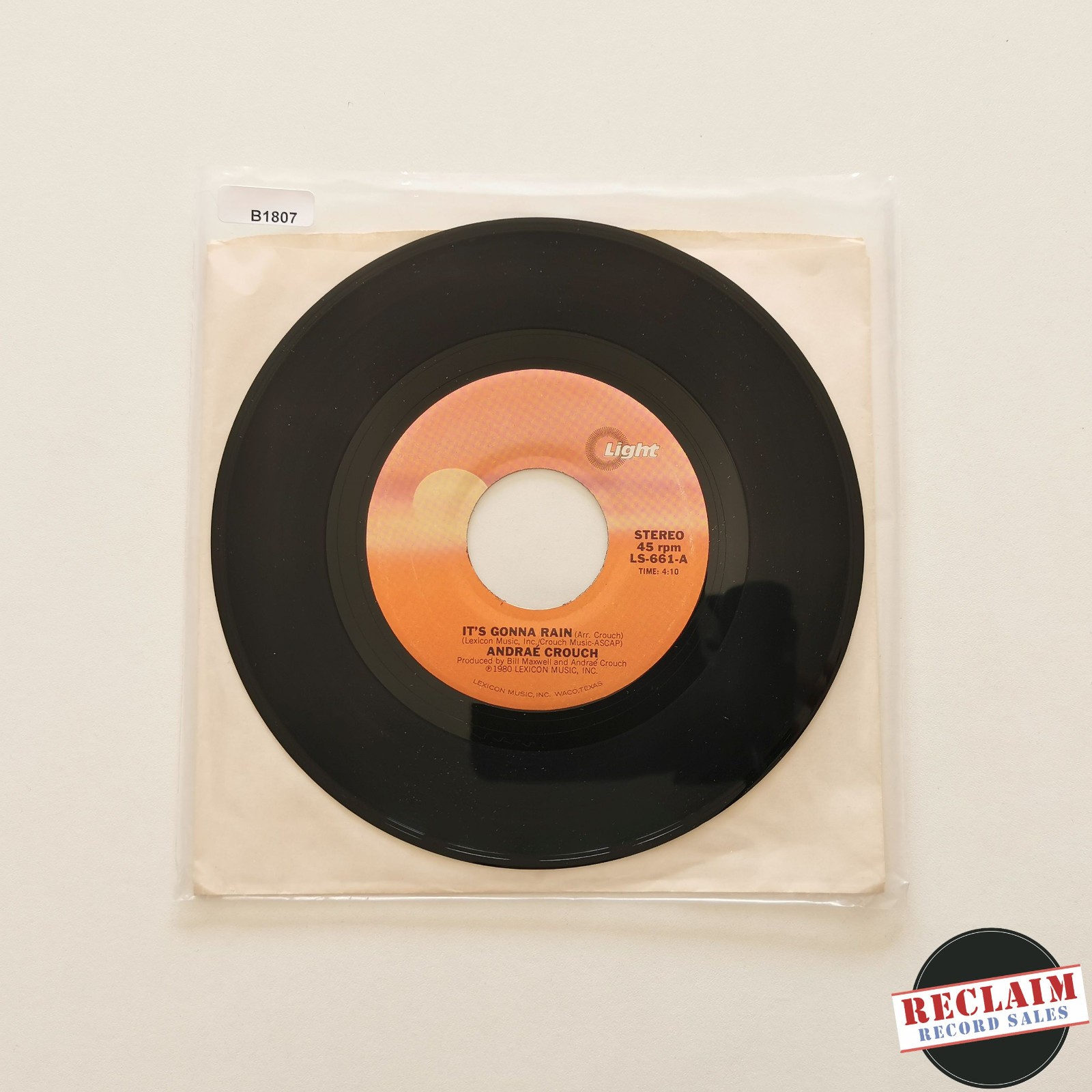 andrae crouch - it's gonna rain 7" vinyl record VG
