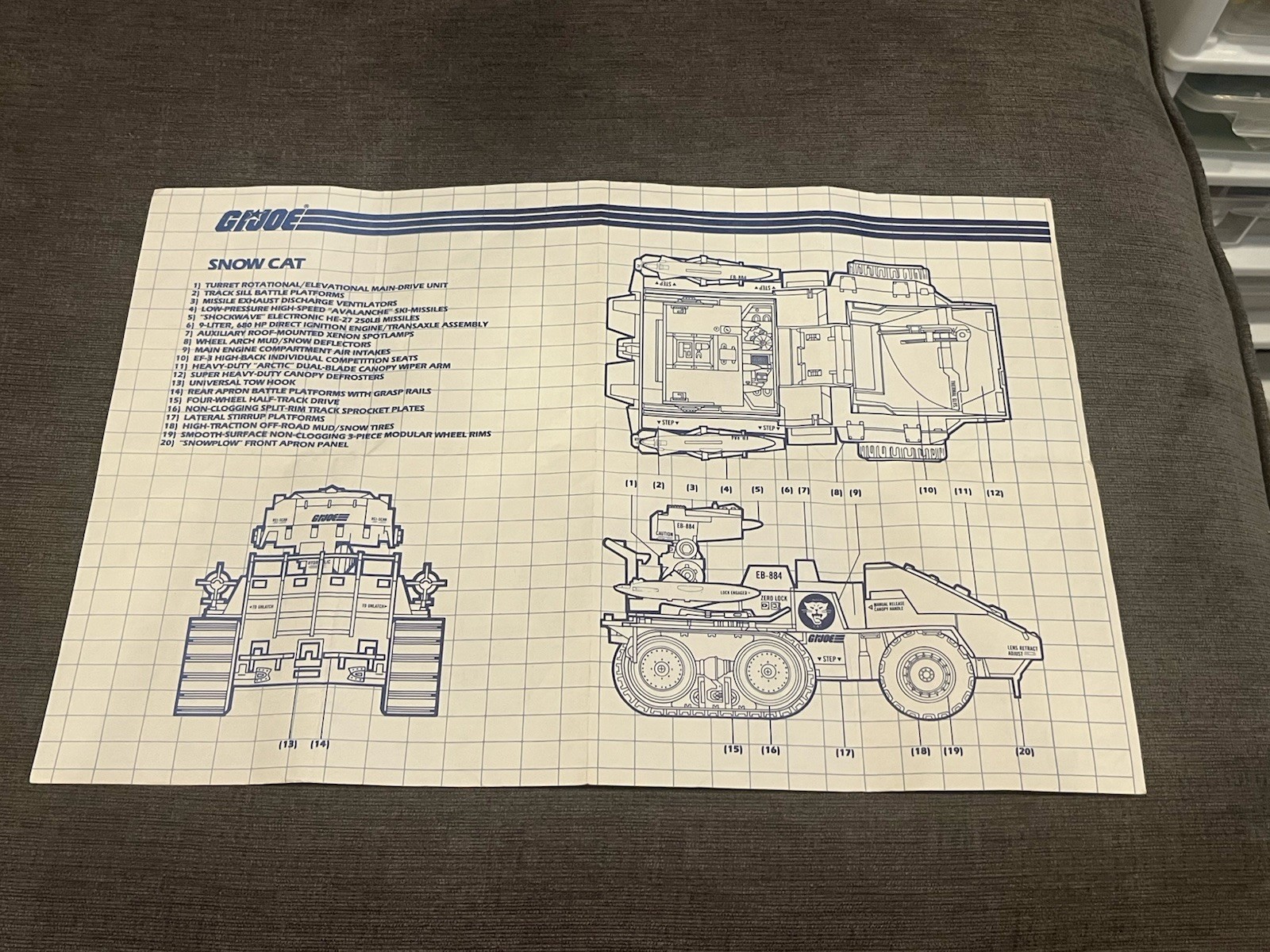 gi joe lotto 1985 gatto delle nevi (frostbite) istruzioni stampa blu