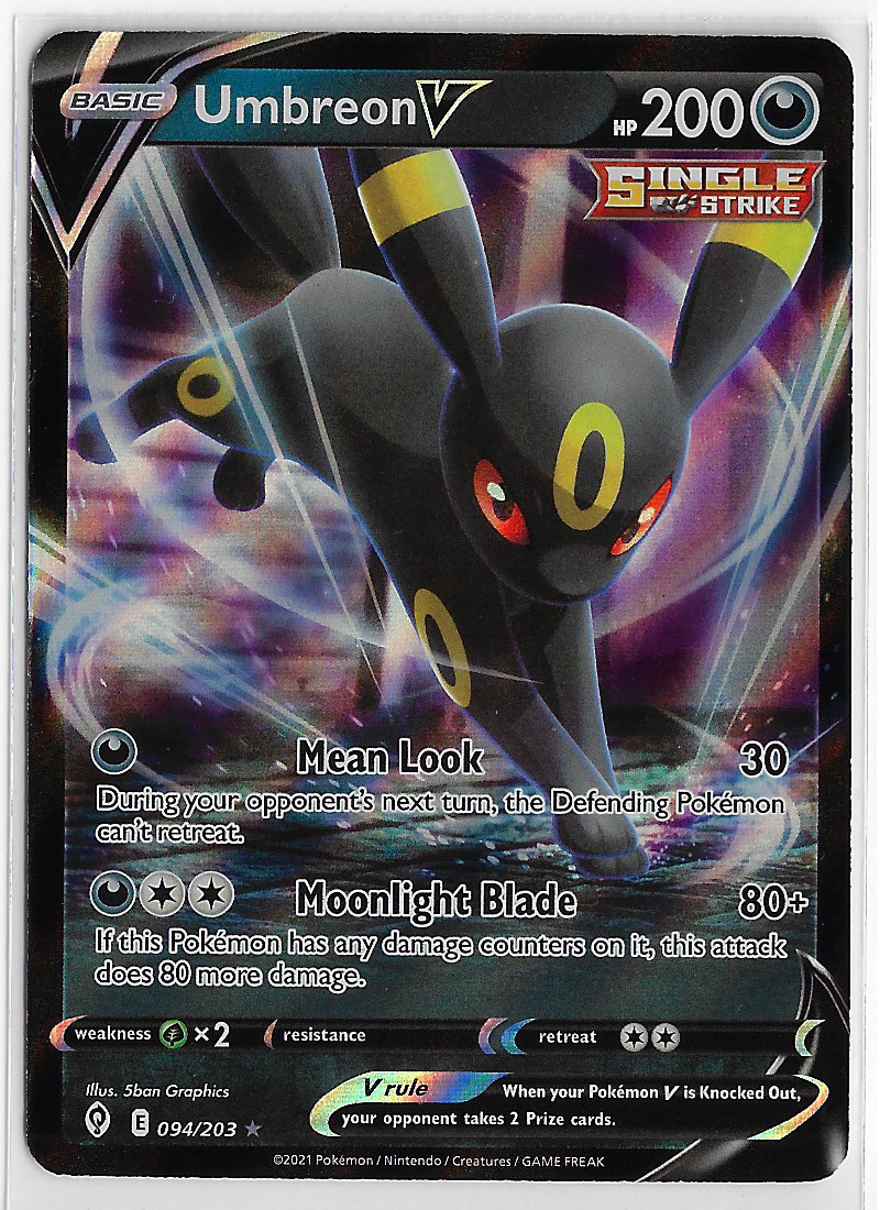 POKEMON TCG SWSH Evolving Skies quasi nuovo raro Holo #094/203 [Single Strike] UMBREON V