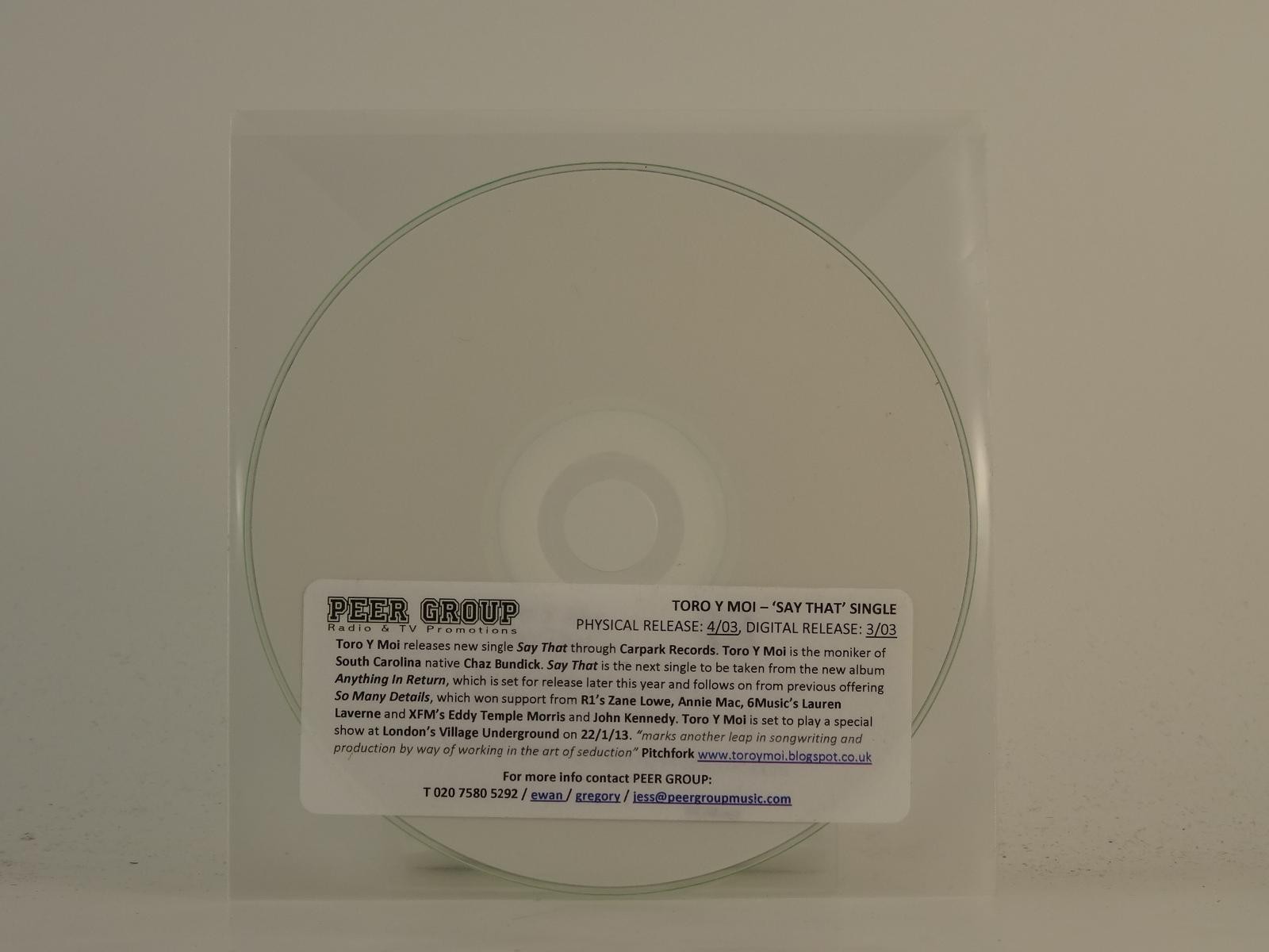 TORO Y MOI SAY THAT (H1) 2 Track Promo CD Single plus Plastic Sleeve CARPARK REC