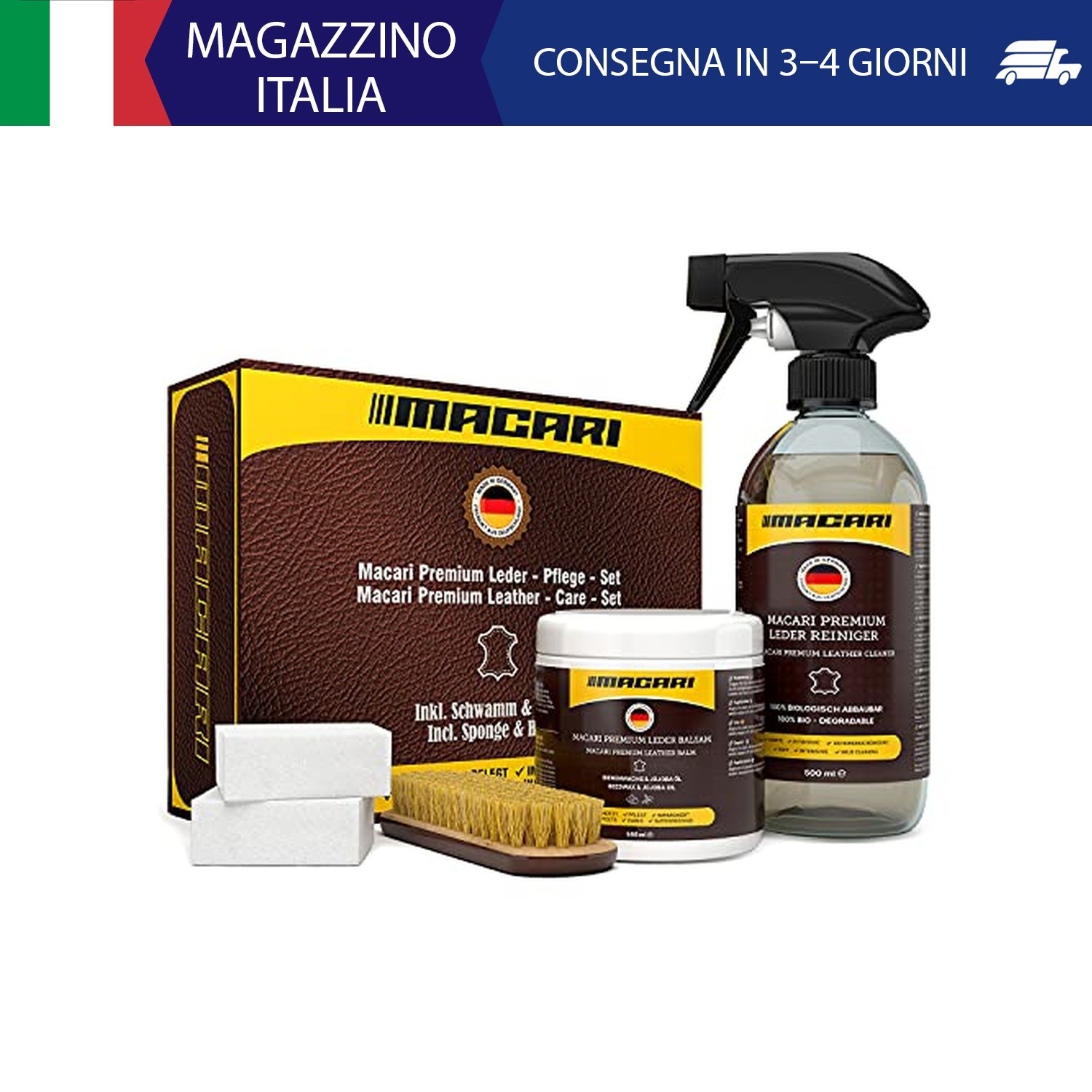 Macari Set per la Cura della Pelle divani Scarpe Auto. Detergente per tappezzeri