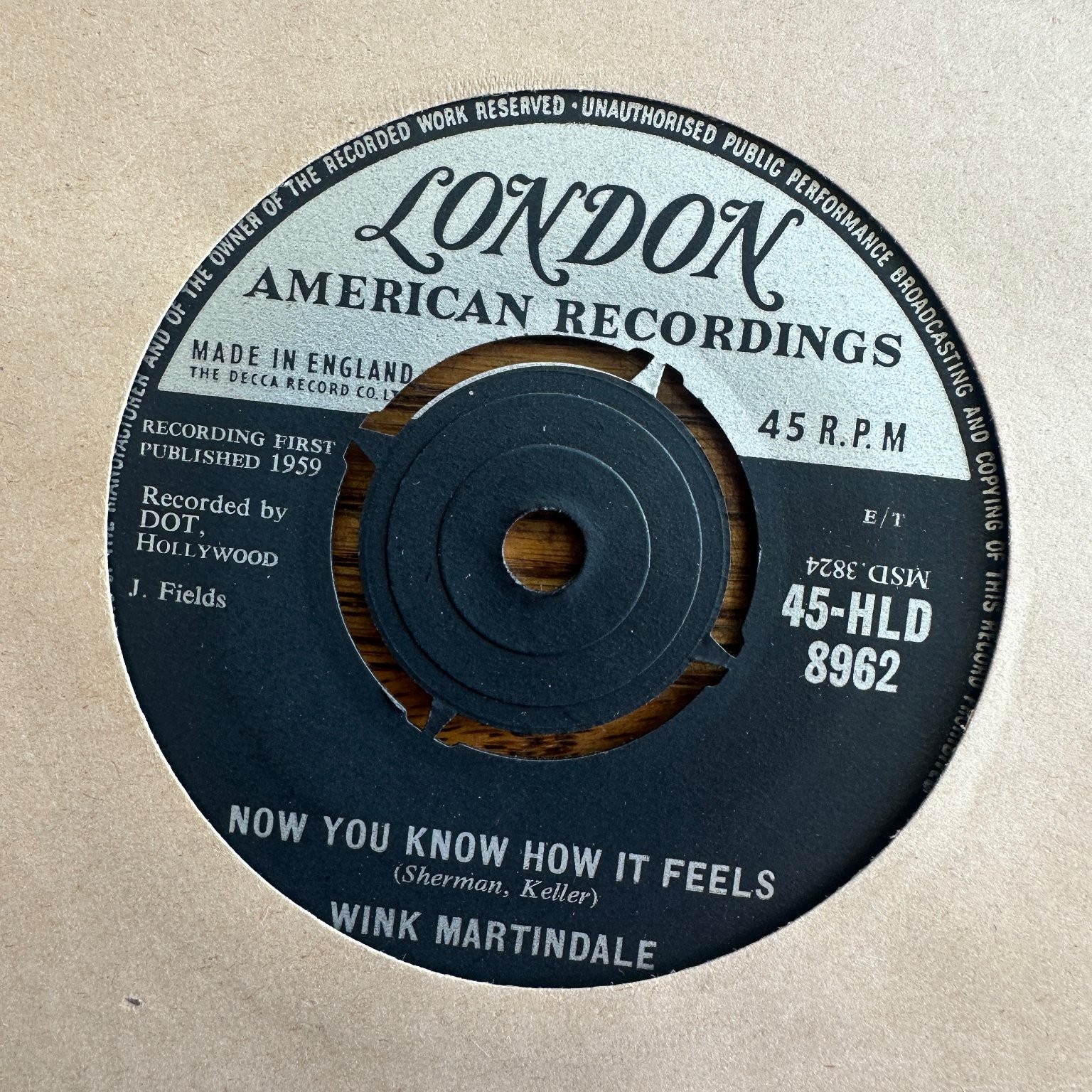 Wink Martindale – Deck of Cards 7" Single 1959 London American Country Pop 45
