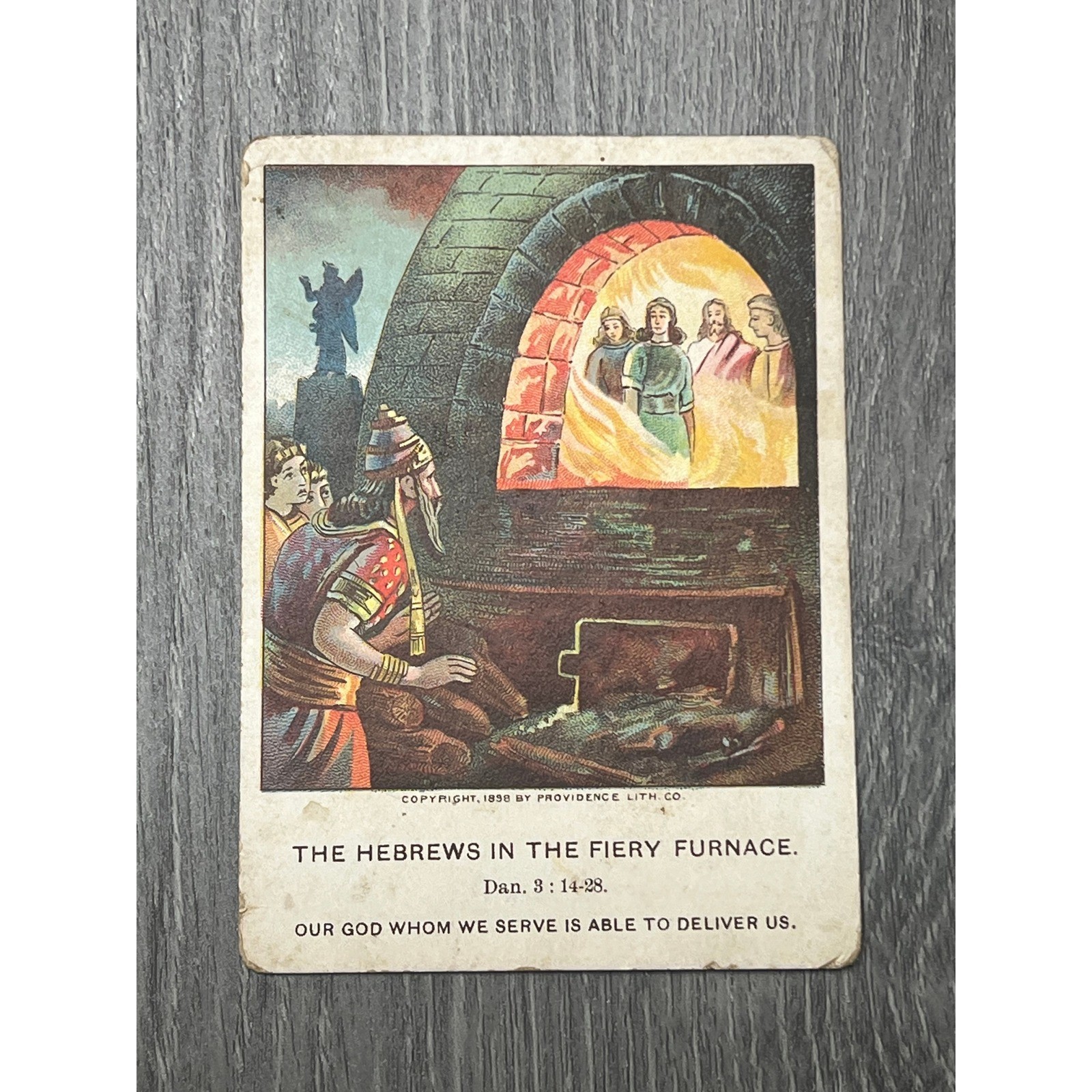 Antica cartolina biblica 1899 ebrei nella fornace infuocata Shadrach Meshach Abednego