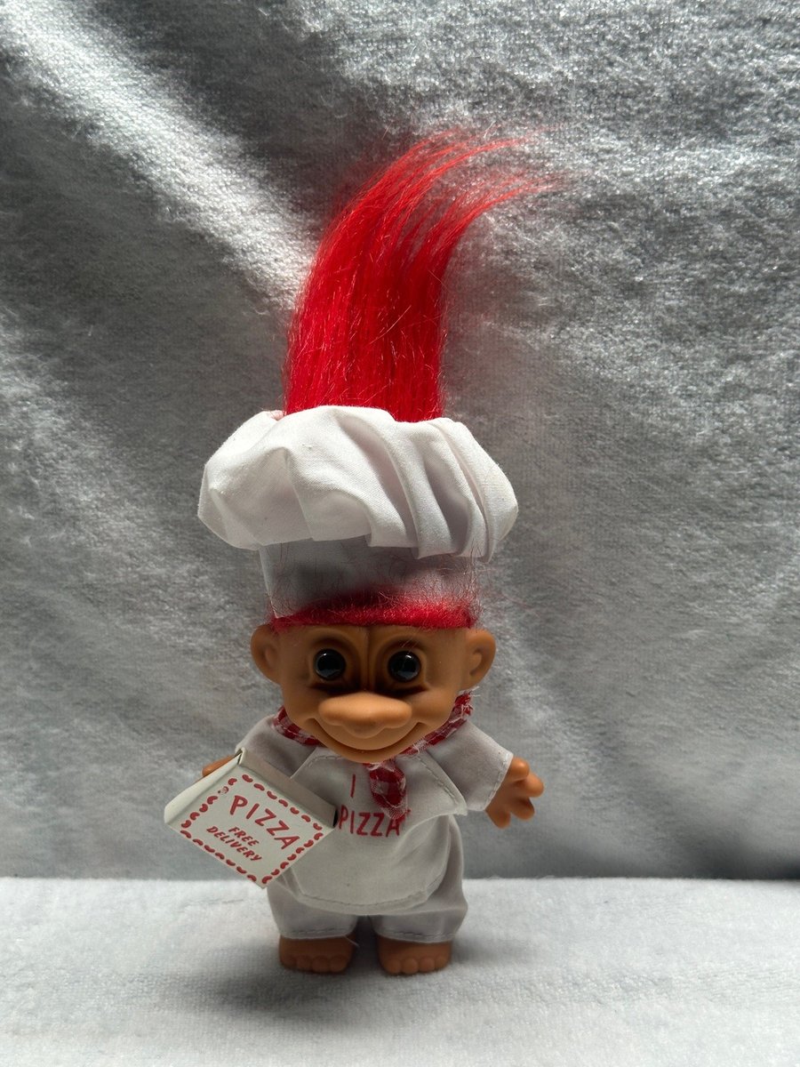 Vintage Russ Pizza Chef Troll bambola capelli rossi action figure cuoco vestito etichetta usato