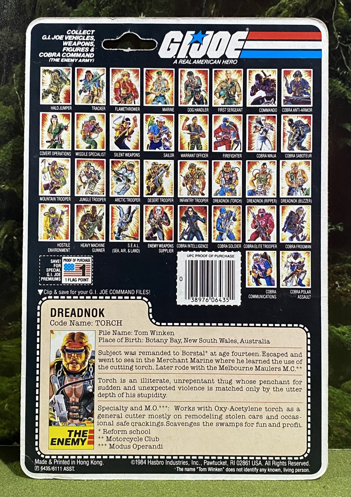 G.I. 1985 vintage Joe TORCH v1 scheda file pesca completa NON TAGLIATA retro GI Dreadnok ARAH