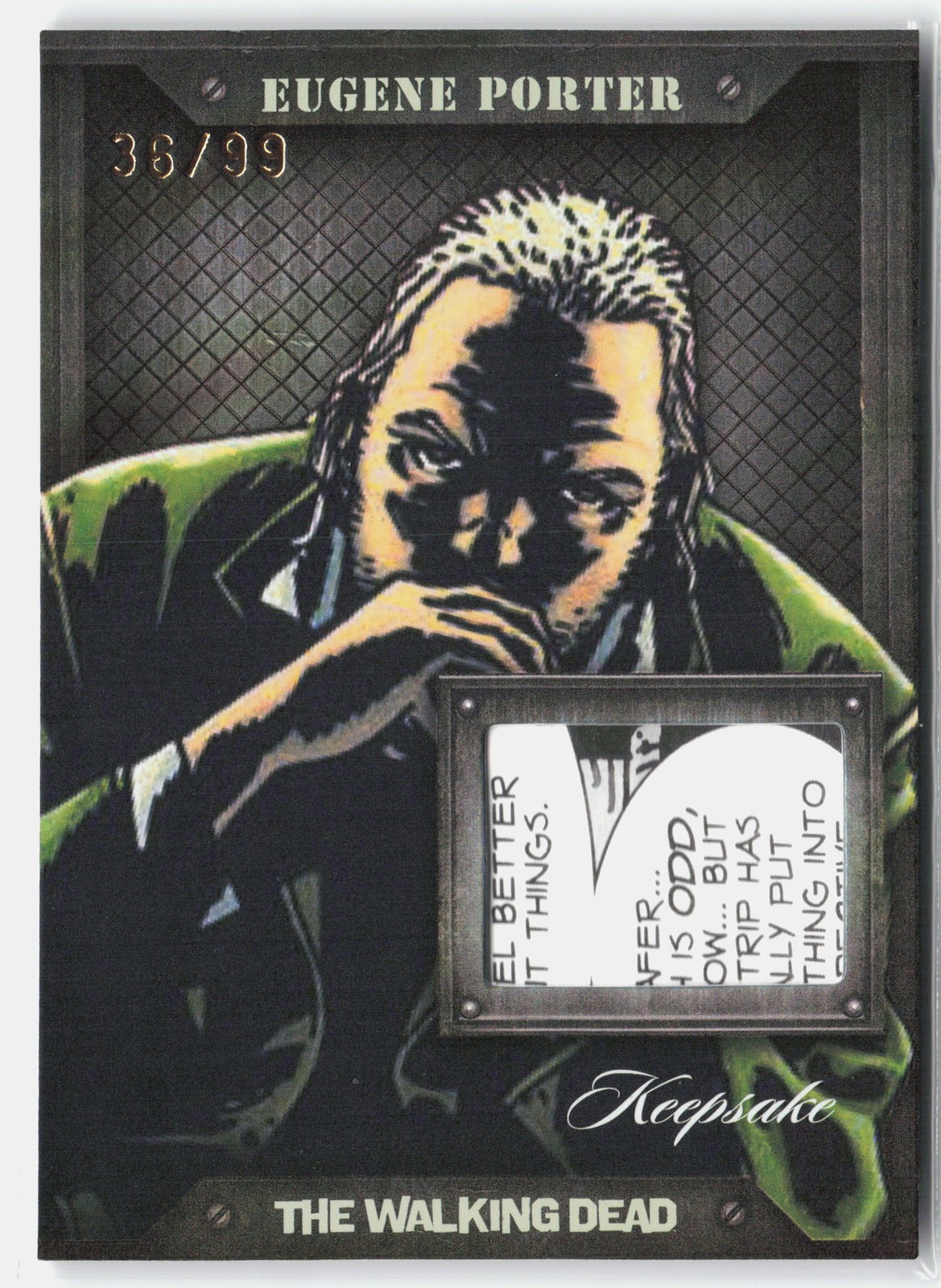 2026 Keepsake Walking Dead #224 Eugene singolo foglio reliquia 36/99