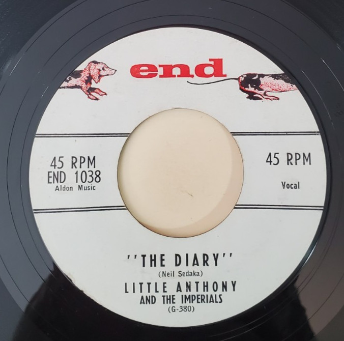 Little Anthony and The Imperials THE DIARY (DOO WOP 45) #1038 PLAYS VG+ TO VG++