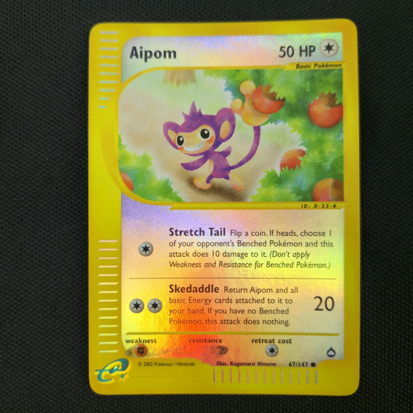 Aipom 67/147 Aquapolis Reverse Holo Carta Pokemon Nintendo comune