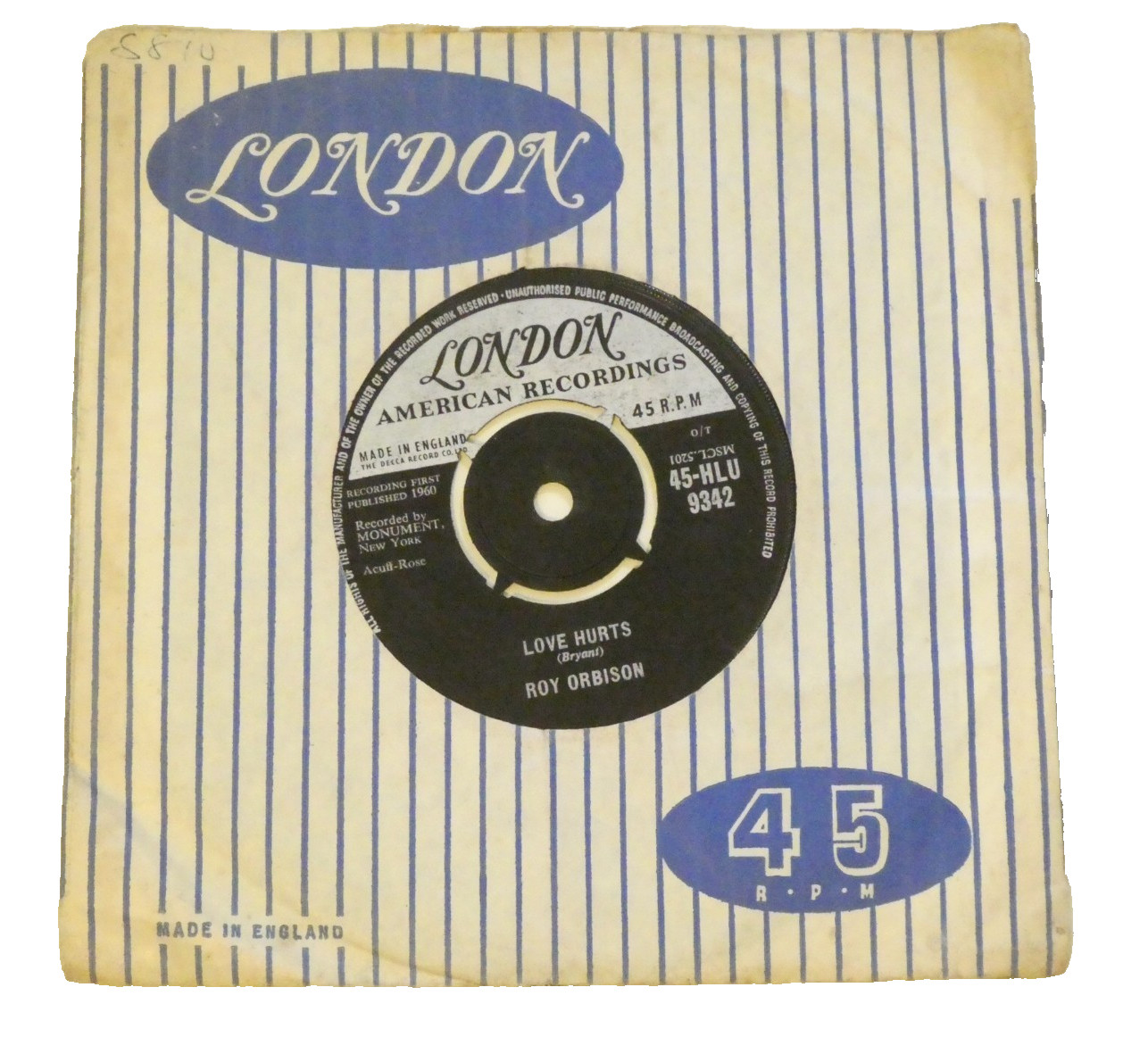 Roy Orbison Love Hurts Its Over 45 RPM Vinyl Record Singles VG 1960
