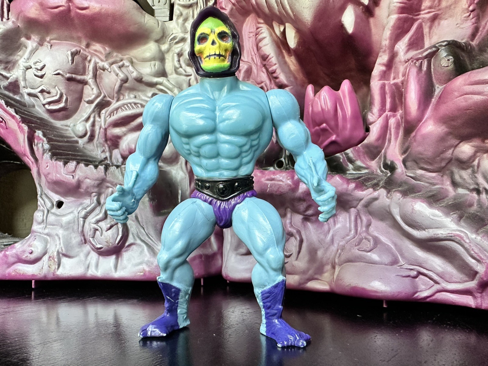 Mezzo stivale corto viola guancia pesca praticamente perfetto scheletro MOTU Heman