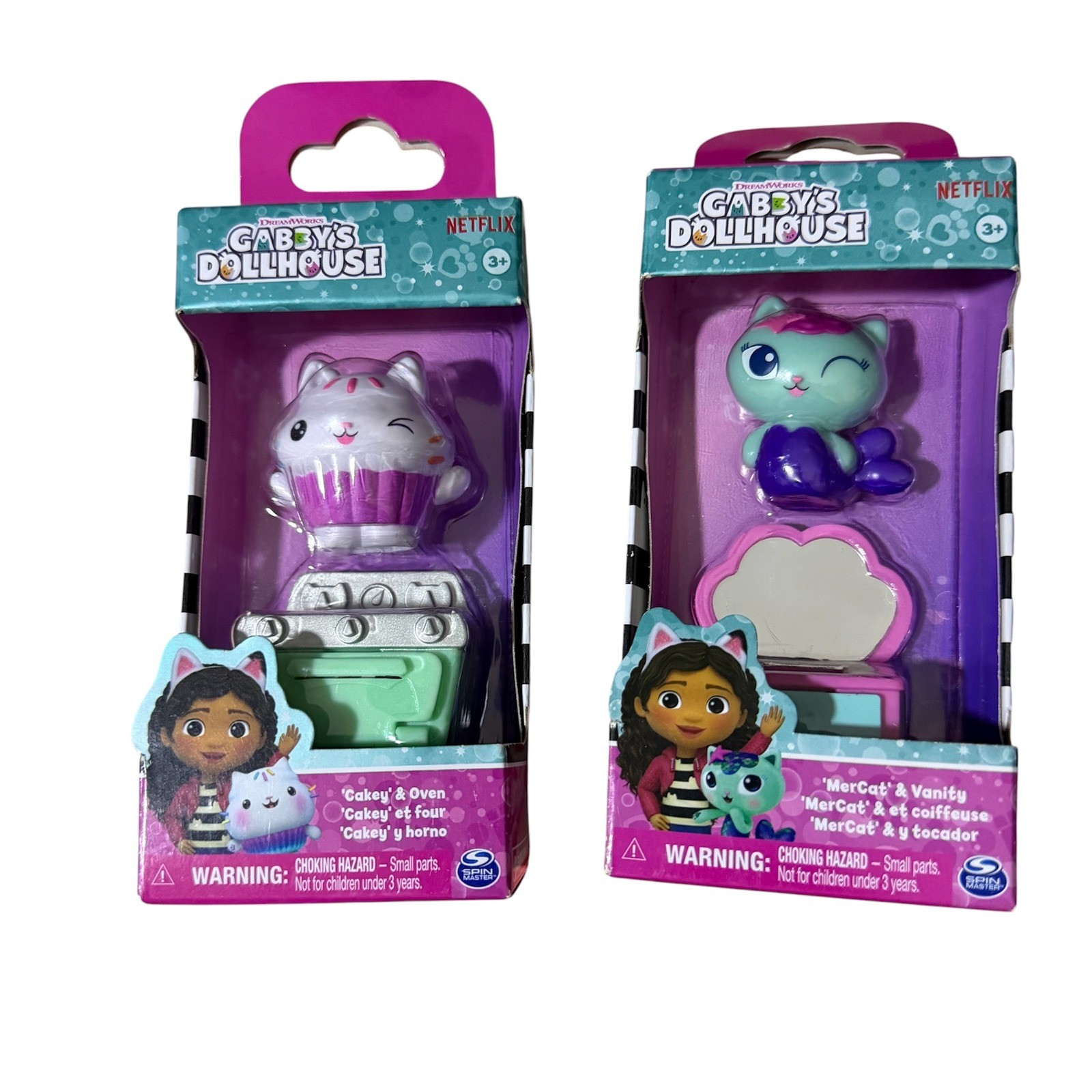 Gabby's Dollhouse Cakey Cat Oven & MerCat Vanity Figure Set Spin Master NUOVO