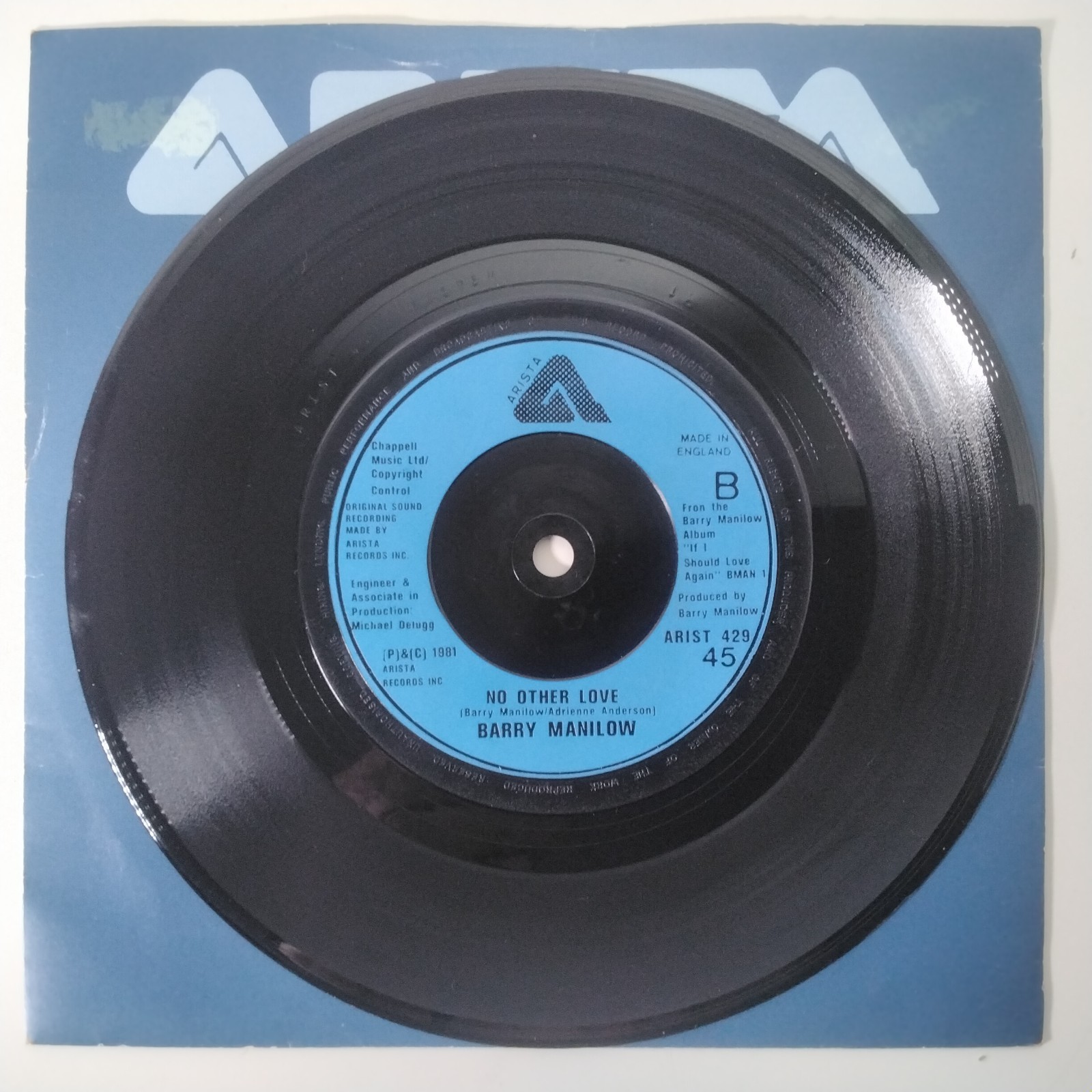 Barry Manilow Lets Hang On 7" Vinyl Single Record 1981 Arista Records 