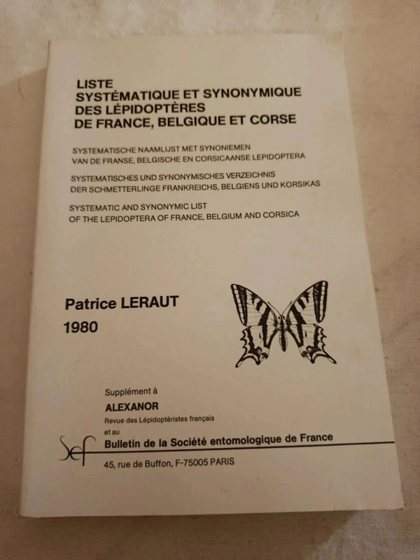 Liste systématique des lépidoptères de France, Belgique et Corse de Patrice Leraut