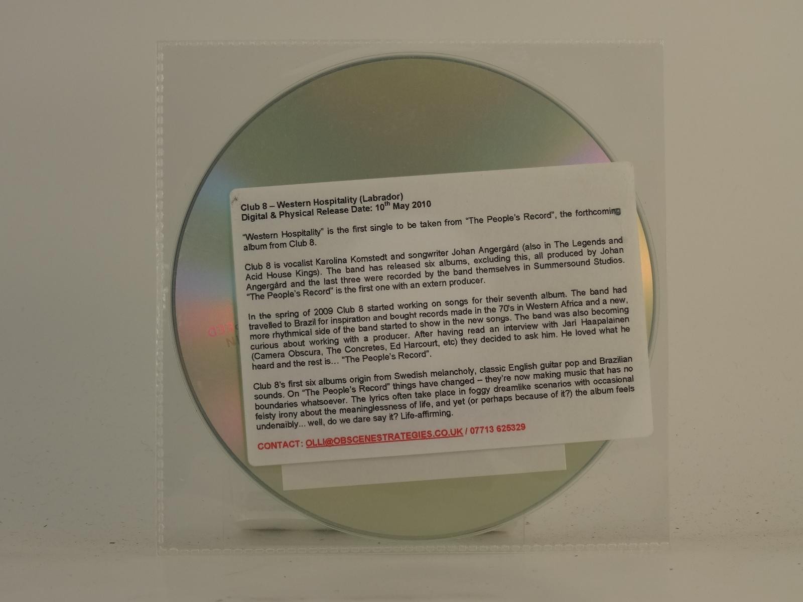 CLUB 8 WESTERN HOSPITALITY (H1) 1 Track Promo CD Single plus Plastic Sleeve 