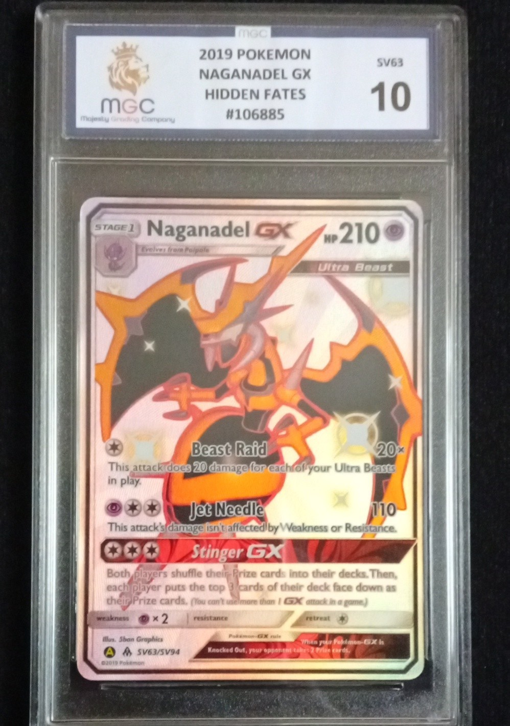 Naganadel GX Sv63/Sv94 Hidden Fates: Shiny Vault Holo mgc grade 10