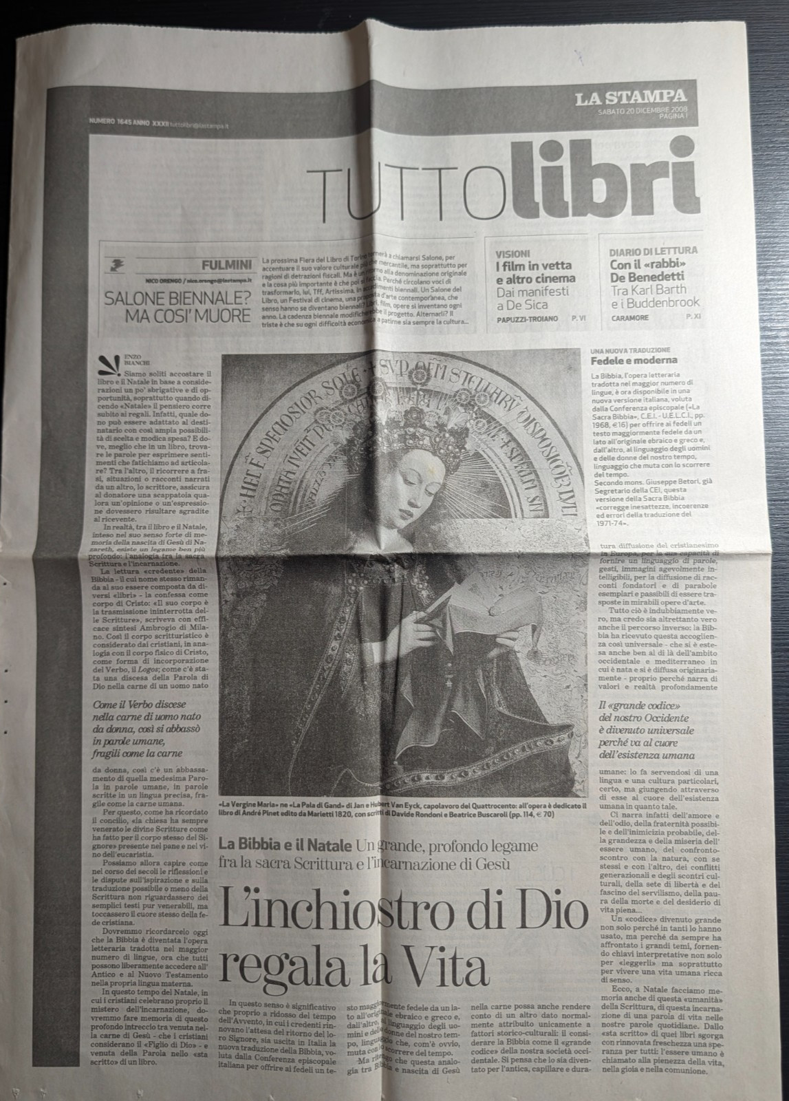 Tuttolibri La Stampa 20 Dicembre 2008 n.1645 Jacovitti Zorry Kid Puffi fumetti