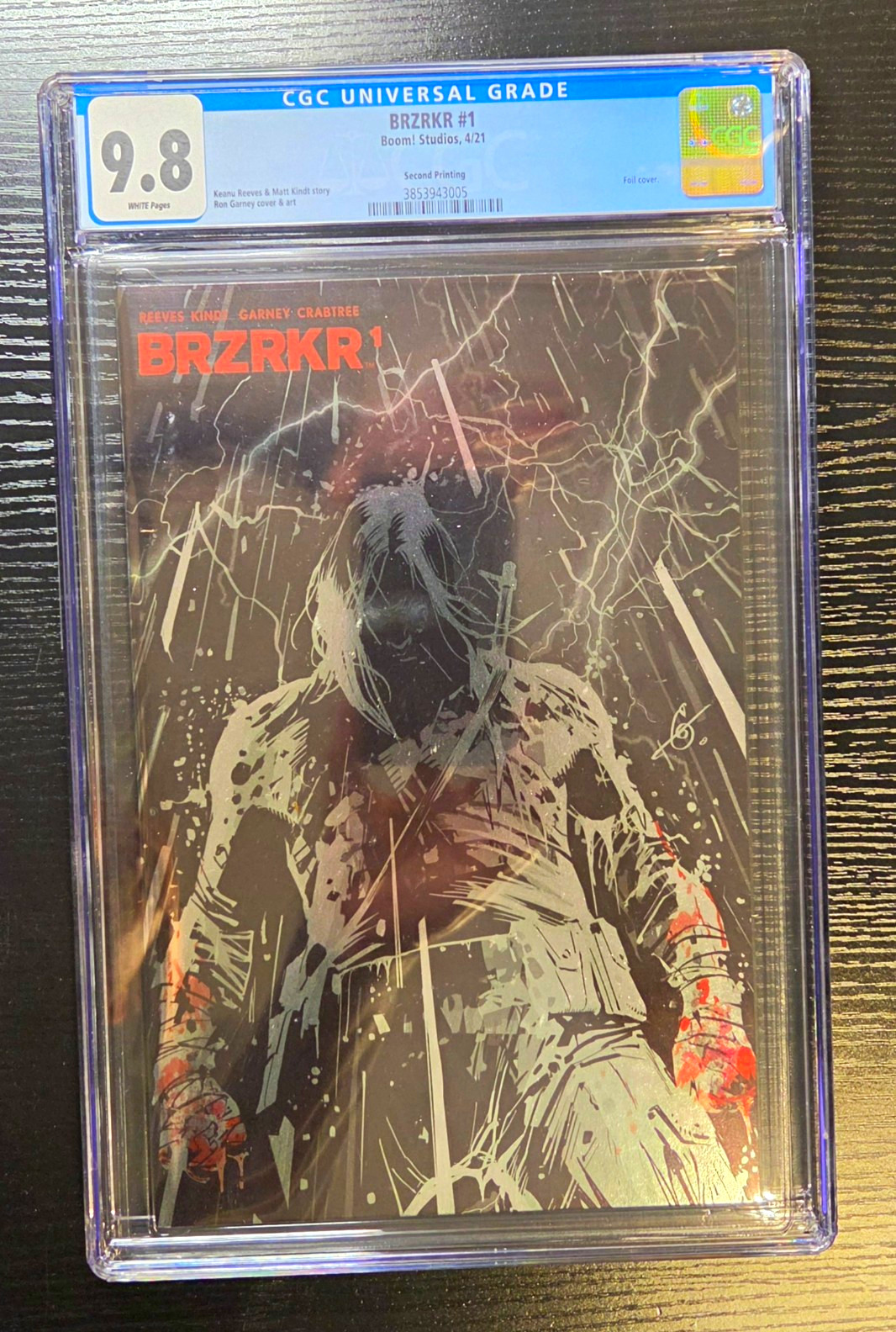 BRZRKR #1 Second Printing Foil Cover CGC 9.8 Boom! Studios cracked rear case