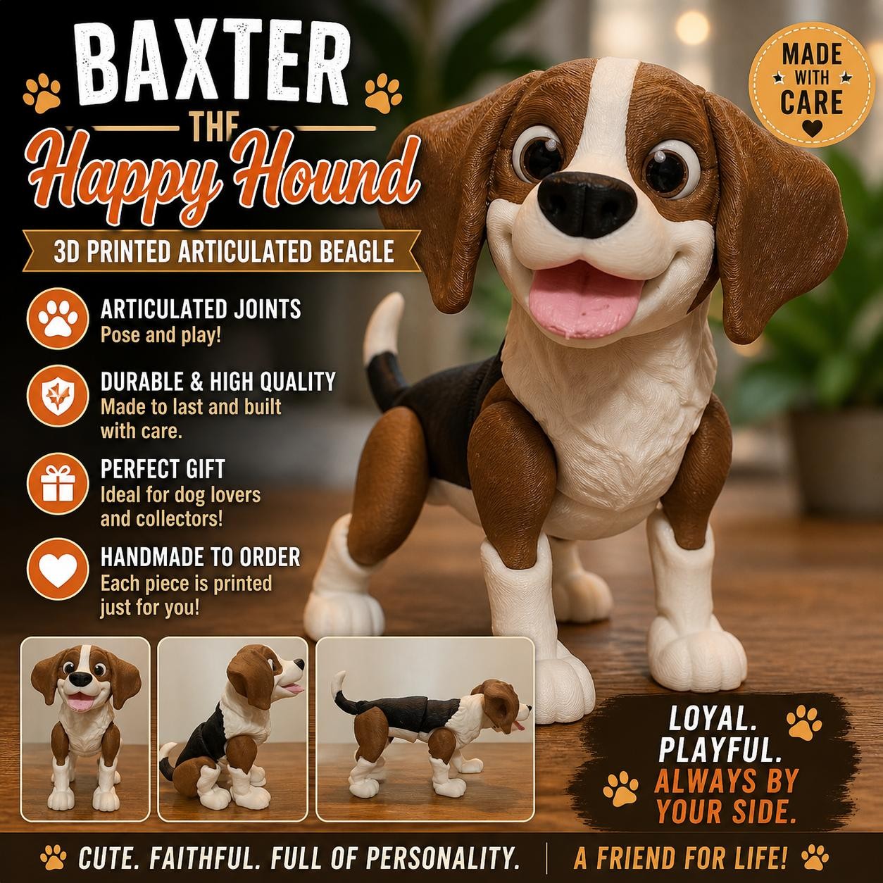 Beagle Figura di Cane Articolato Stampato in 3D Cucciolo Carino Posabile Decorazione Scrivania Regalo