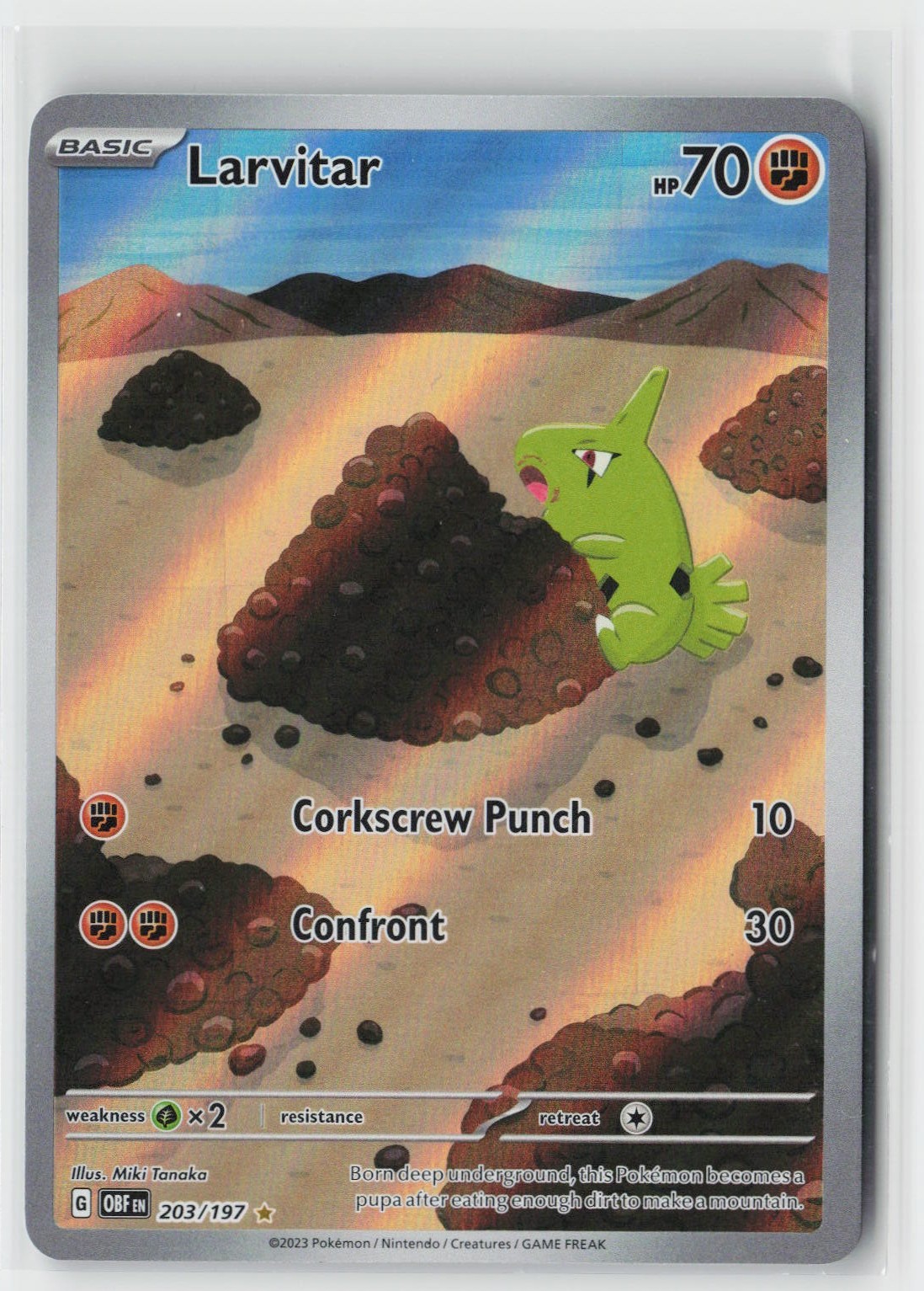Larvitar Holo Illustration Rare SV03: Obsidian Flames 203/197 NM