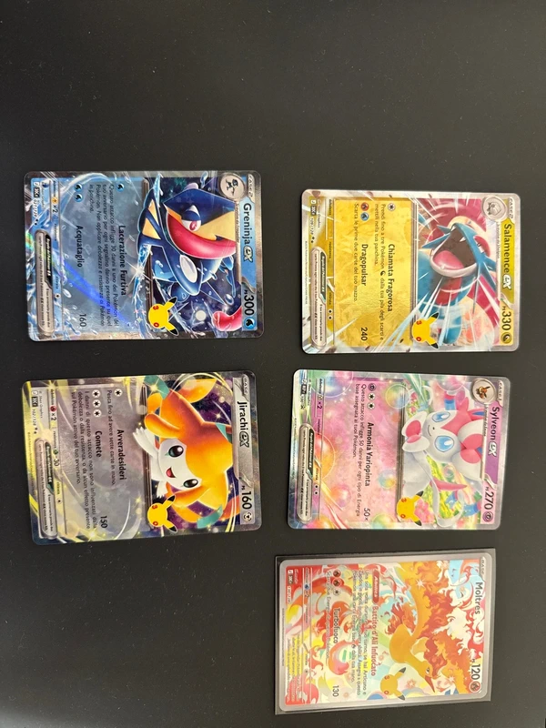 Moltres 130, greninja EX 21, jirachi EX 102, sylveon EX promo 100, Salamance EX 109 trentesimo